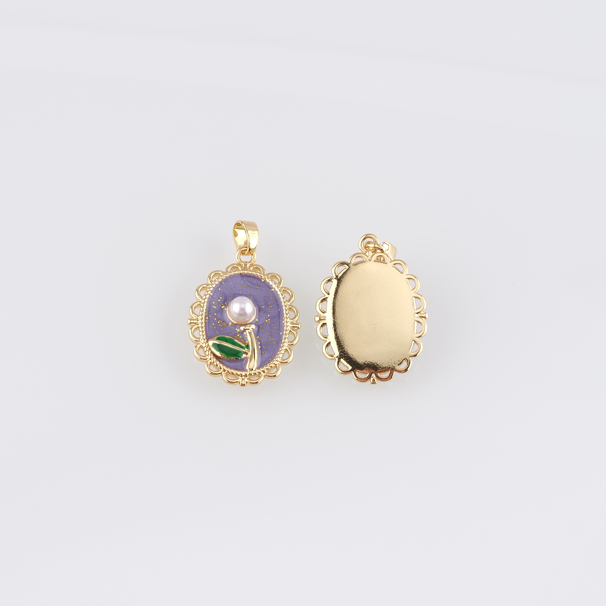 18K Gold Filled Flower Pendant,Enamel Flower Charm Earrings Necklace for DIY Jewelry Making Supply