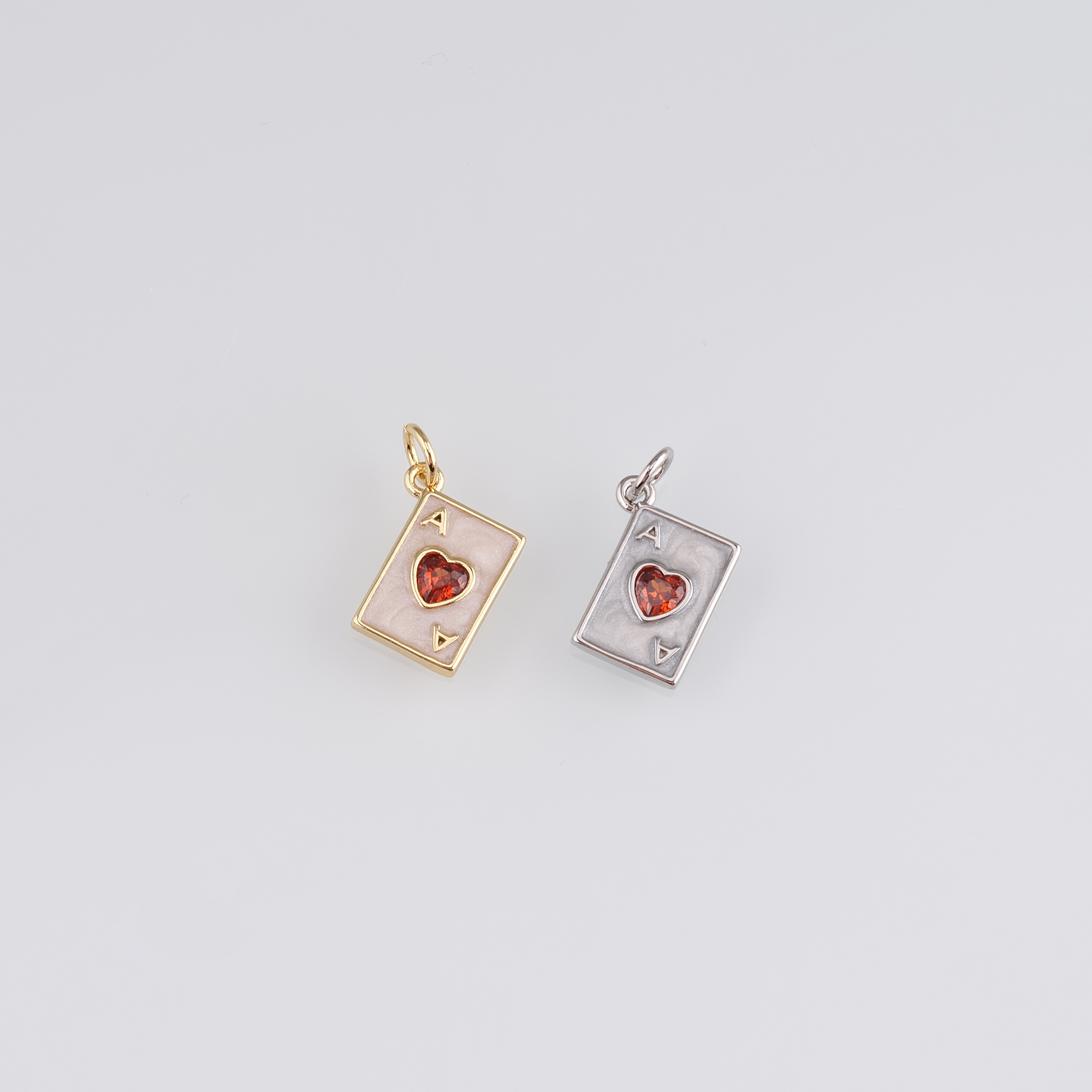 18K Gold Filled Poker Pendant,Enamel Playing Card Charm Earrings Necklace for DIY Jewelry Making Supply