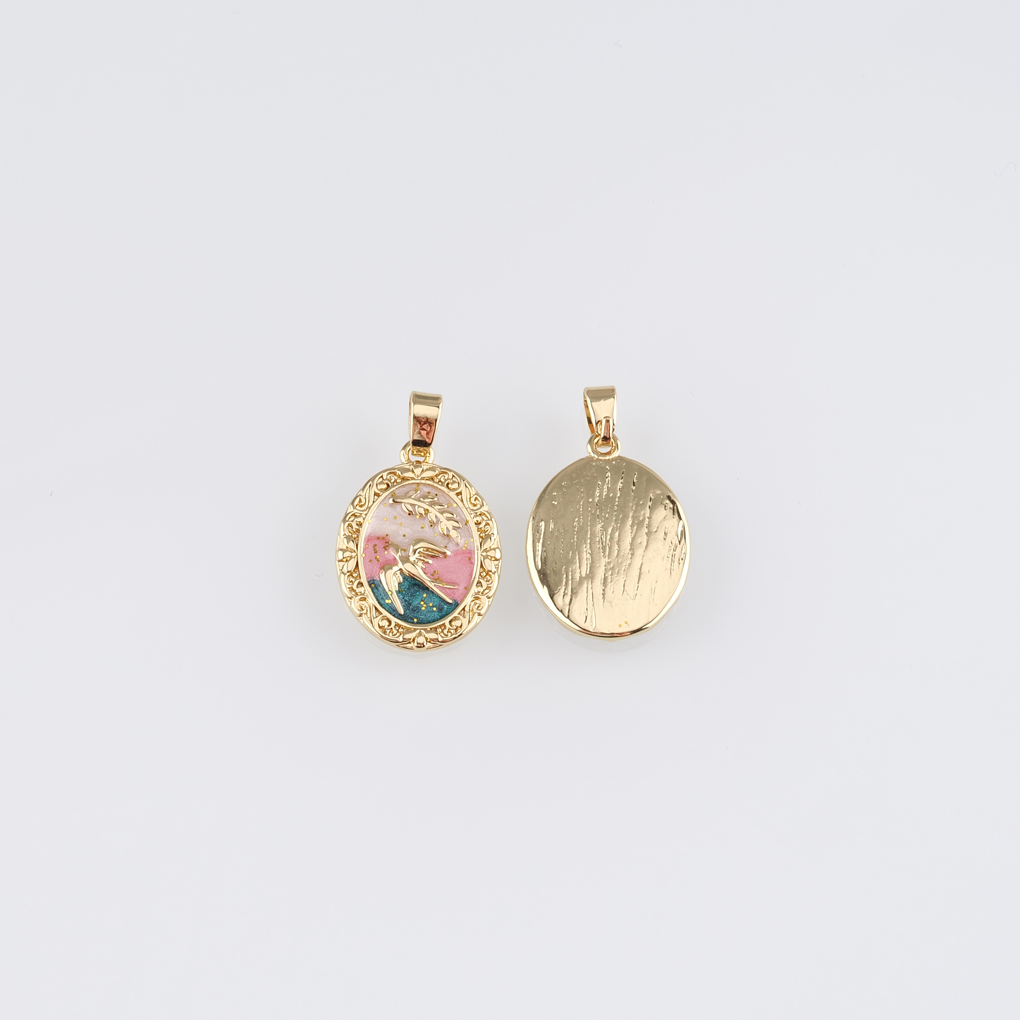 18K Gold Filled Bird Pendant,Enamel Bird Cross Charm Earrings Necklace for DIY Jewelry Making Supply