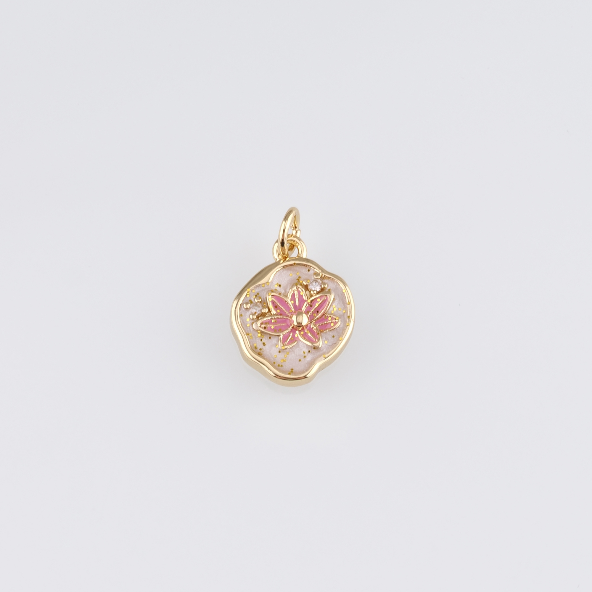 18K Gold Filled Flower Pendant,Enamel Flower Charm Earrings Necklace for DIY Jewelry Making Supply