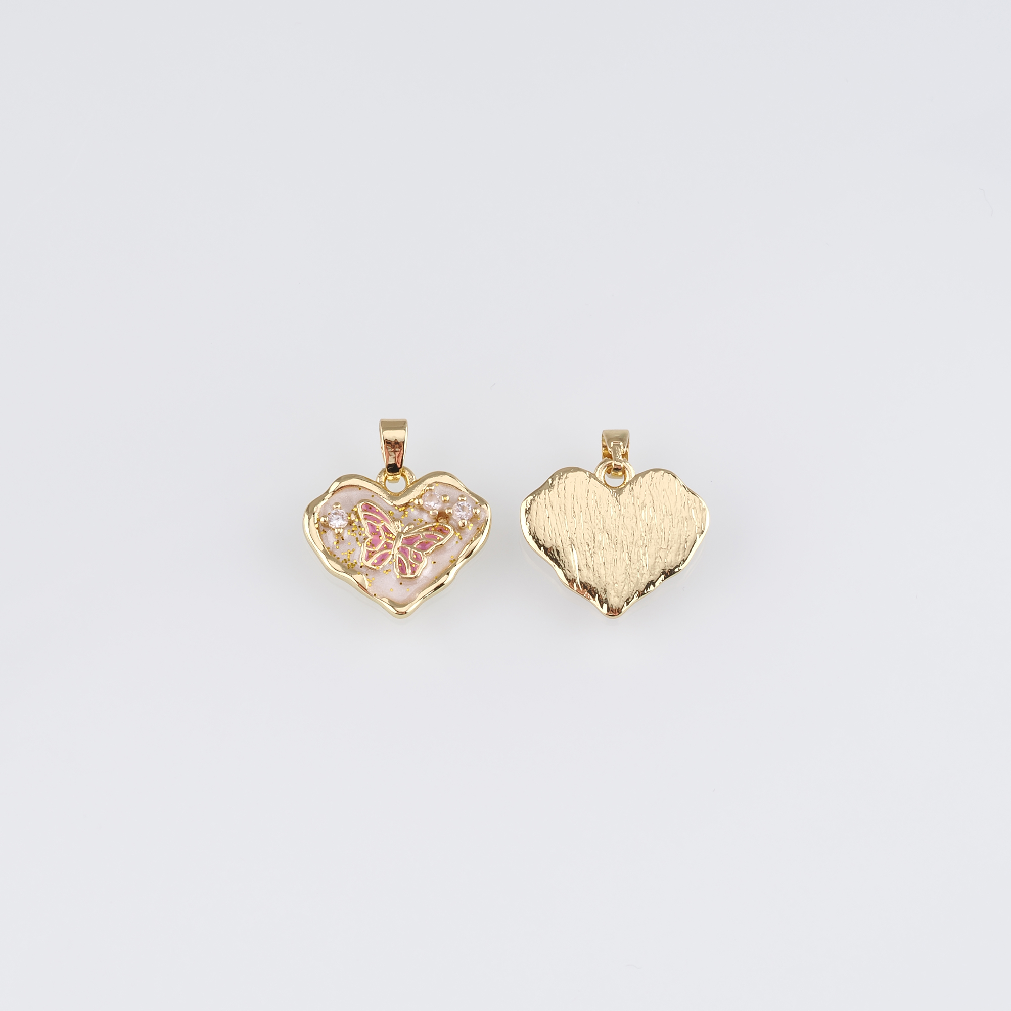 18K Gold Filled Heart Butterfly Pendant,Enamel Butterfly Charm Earrings Necklace for DIY Jewelry Making Supply