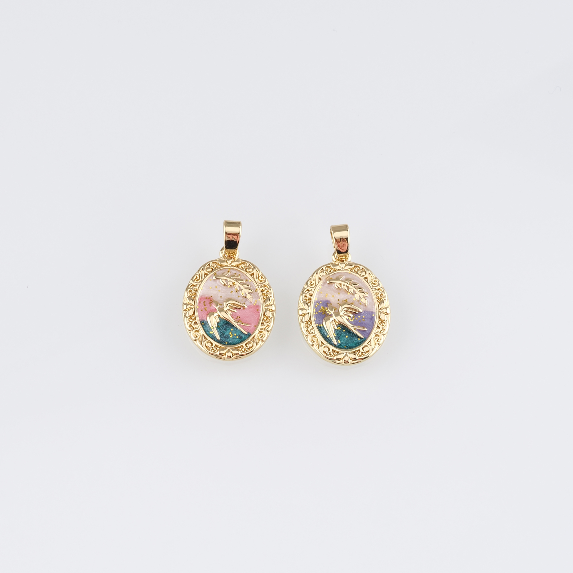 18K Gold Filled Bird Pendant,Enamel Bird Cross Charm Earrings Necklace for DIY Jewelry Making Supply