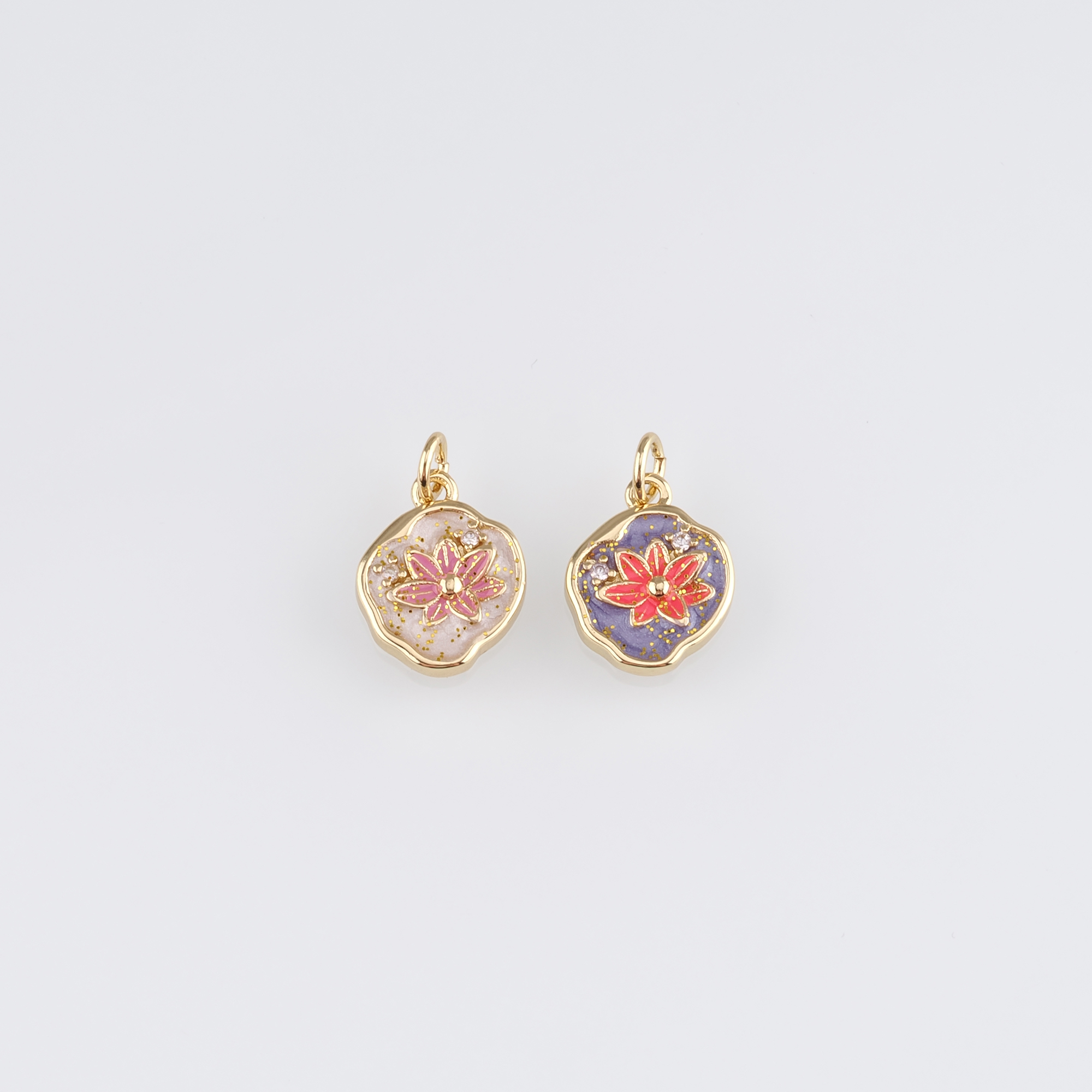 18K Gold Filled Flower Pendant,Enamel Flower Charm Earrings Necklace for DIY Jewelry Making Supply