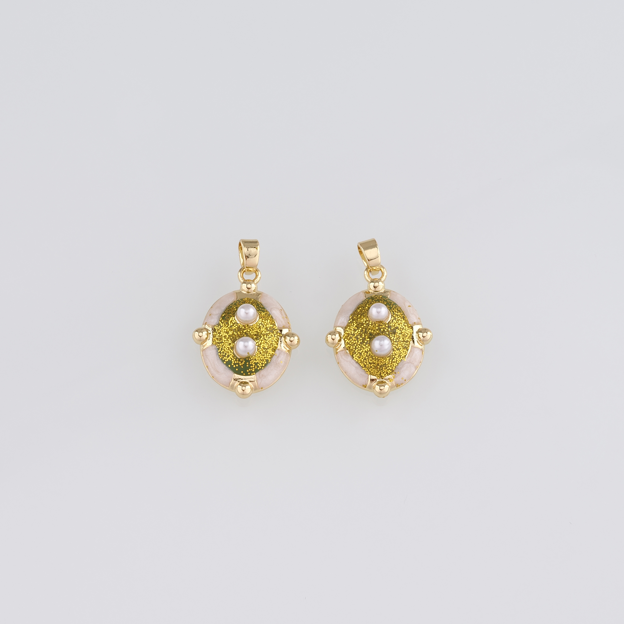 18K Gold Filled Oval Pendant,Enamel Oval Charm Earrings Necklace for DIY Jewelry Making Supply
