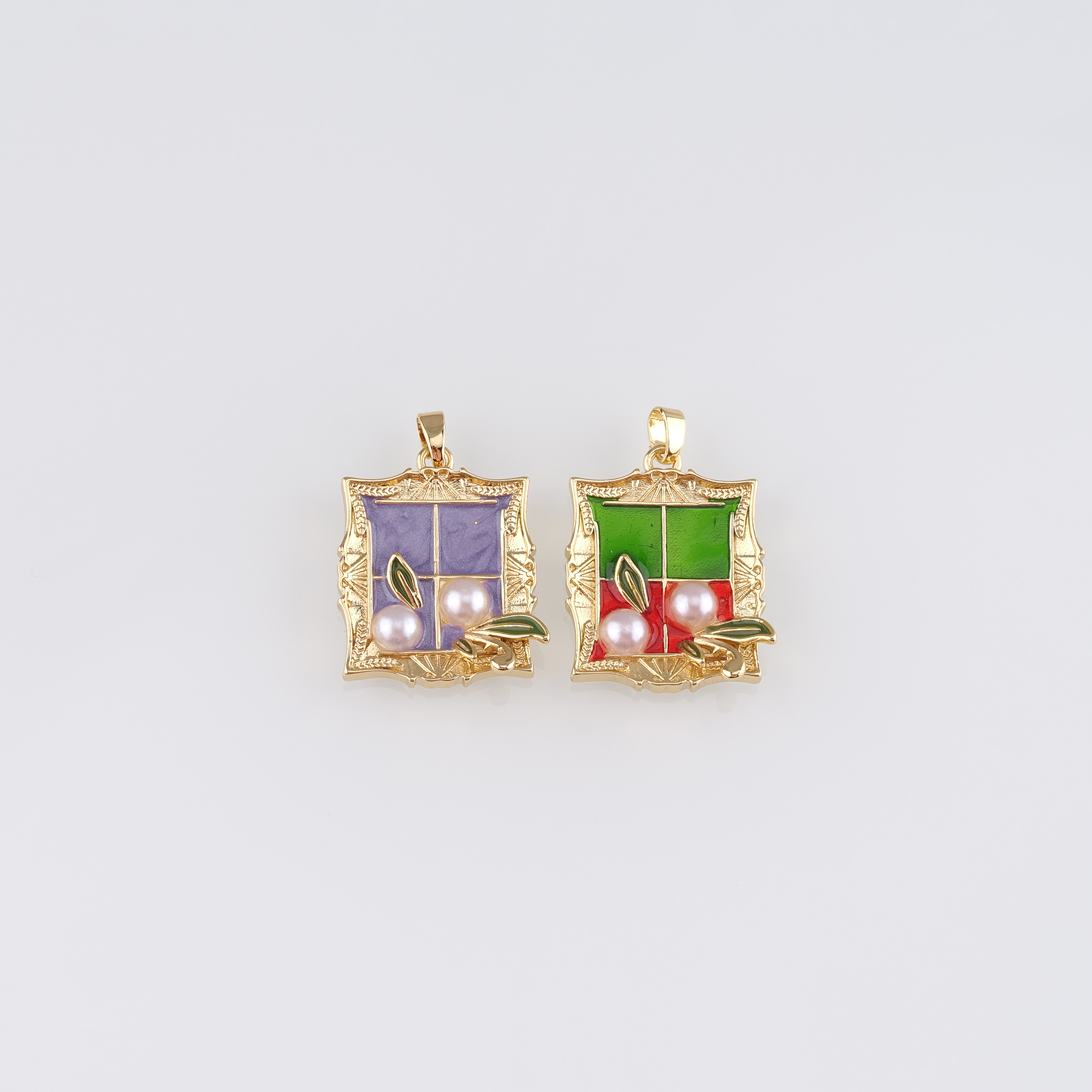 18K Gold Filled Flower Pendant,Enamel Flower Charm Earrings Necklace for DIY Jewelry Making Supply