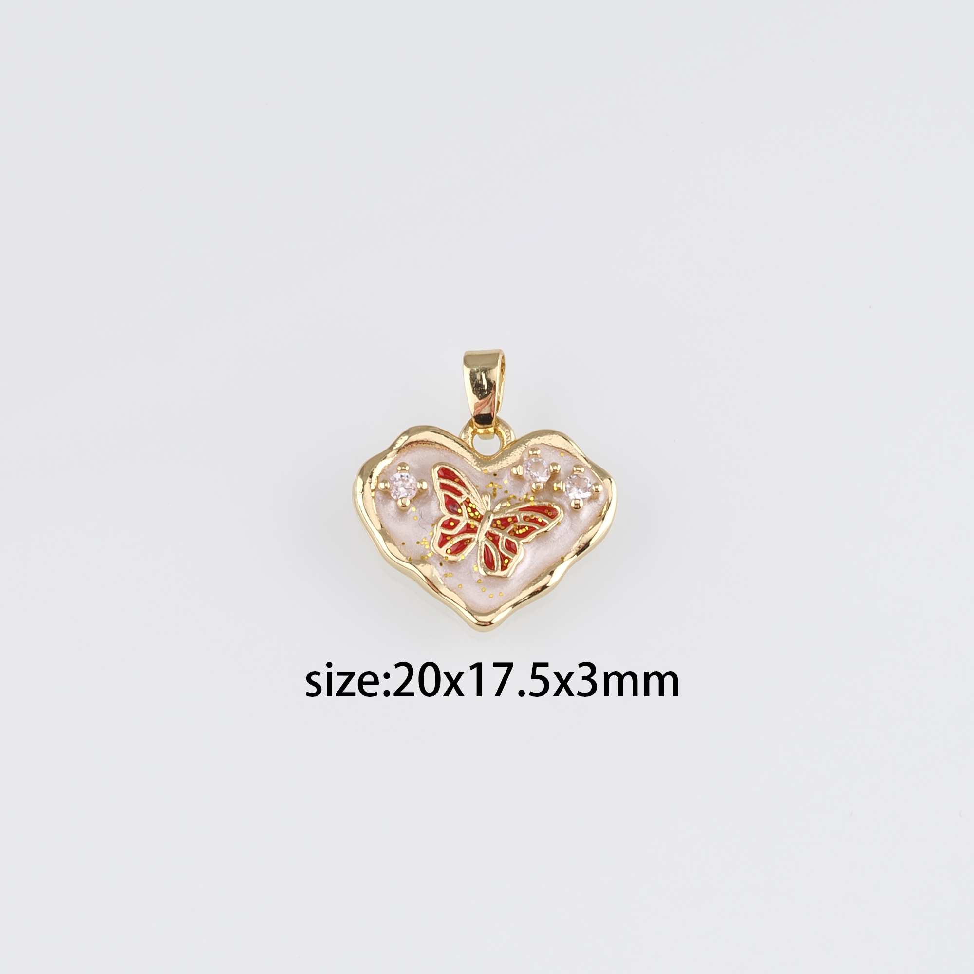 18K Gold Filled Heart Butterfly Pendant,Enamel Butterfly Charm Earrings Necklace for DIY Jewelry Making Supply