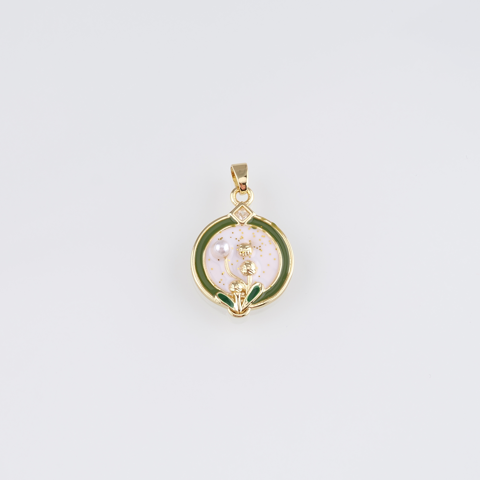 18K Gold Filled Flower Pendant,Enamel Flower Charm Earrings Necklace for DIY Jewelry Making Supply