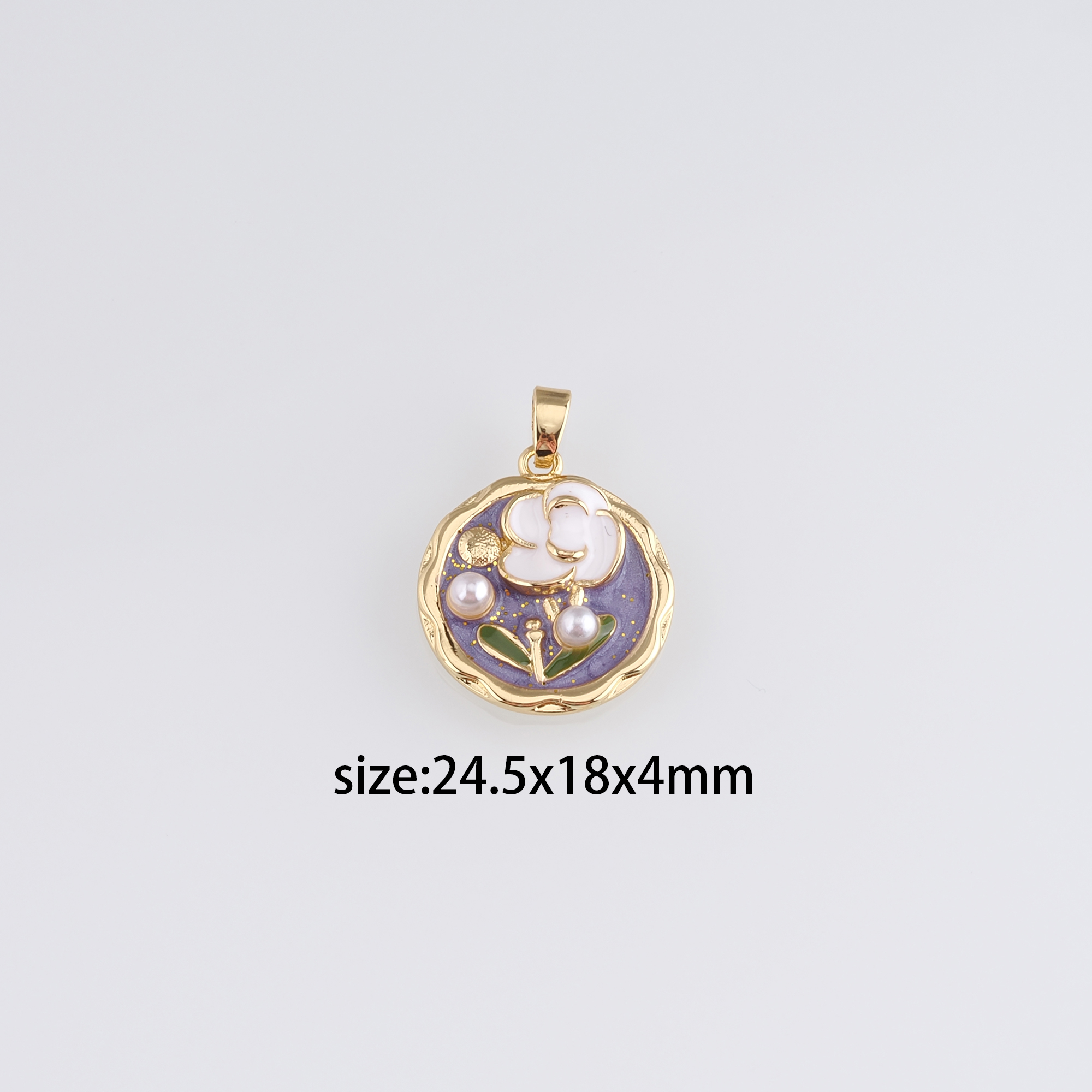 18K Gold Filled Flower Pendant,Enamel Flower Charm Earrings Necklace for DIY Jewelry Making Supply
