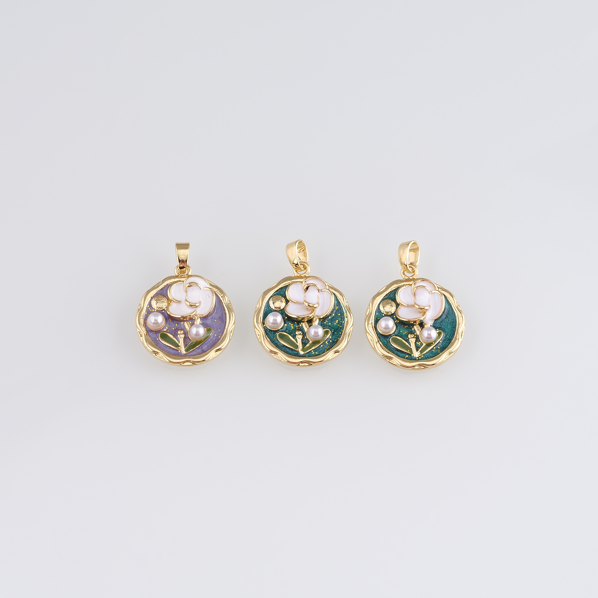 18K Gold Filled Flower Pendant,Enamel Flower Charm Earrings Necklace for DIY Jewelry Making Supply
