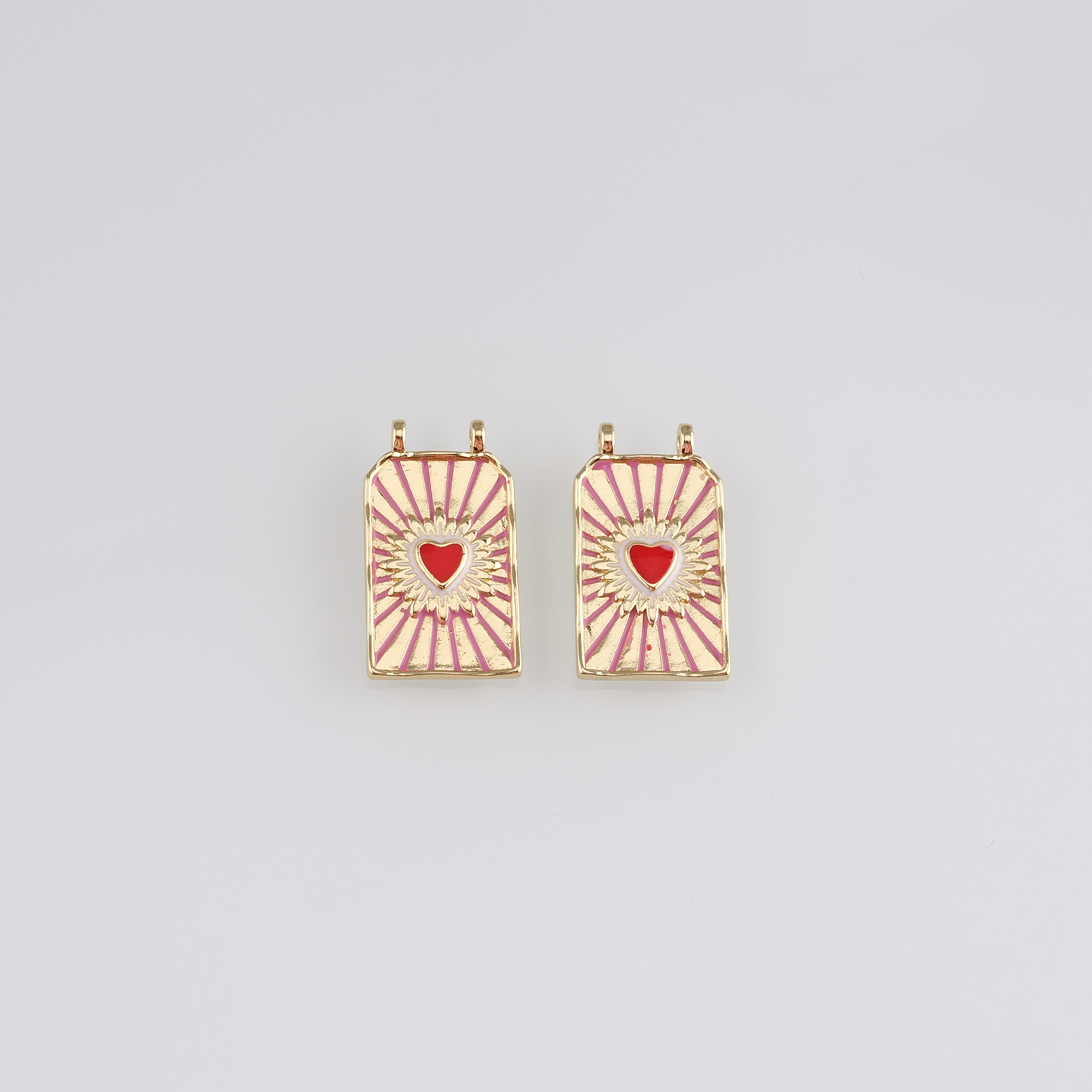 18K Gold Filled Heart Pendant,Enamel Heart Charm Earrings Necklace for DIY Jewelry Making Supply