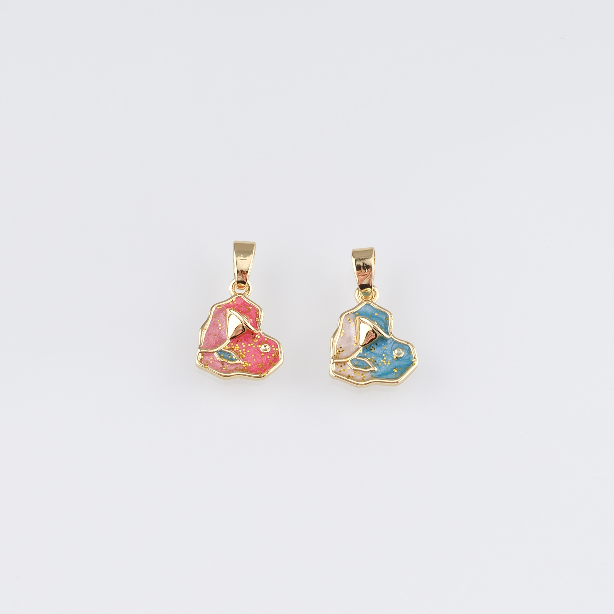 18K Gold Filled Heart Flower Pendant,Enamel Flower Charm Earrings Necklace for DIY Jewelry Making Supply