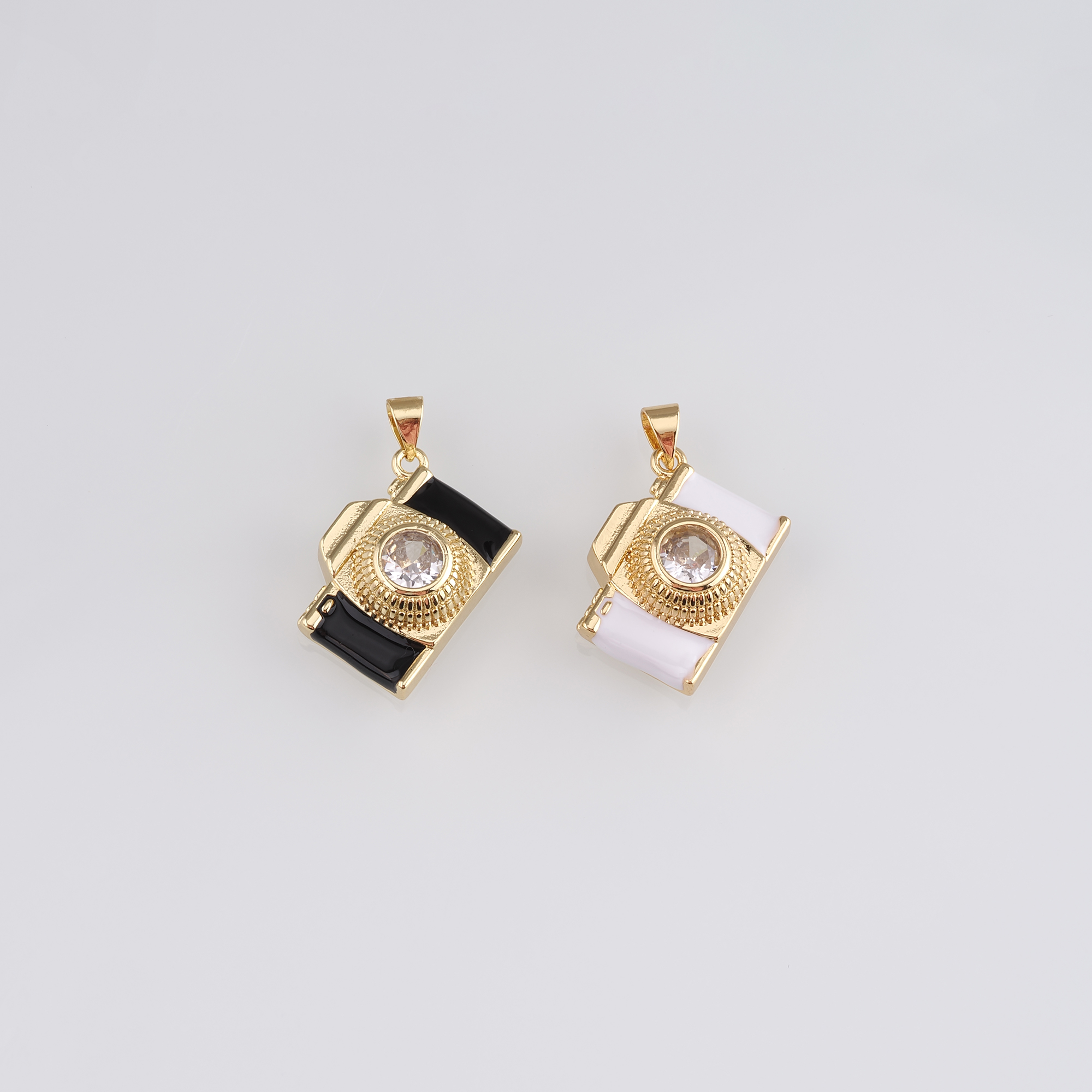 18K Gold Filled Camera Pendant,Enamel Camera Charm Earrings Necklace for DIY Jewelry Making Supply