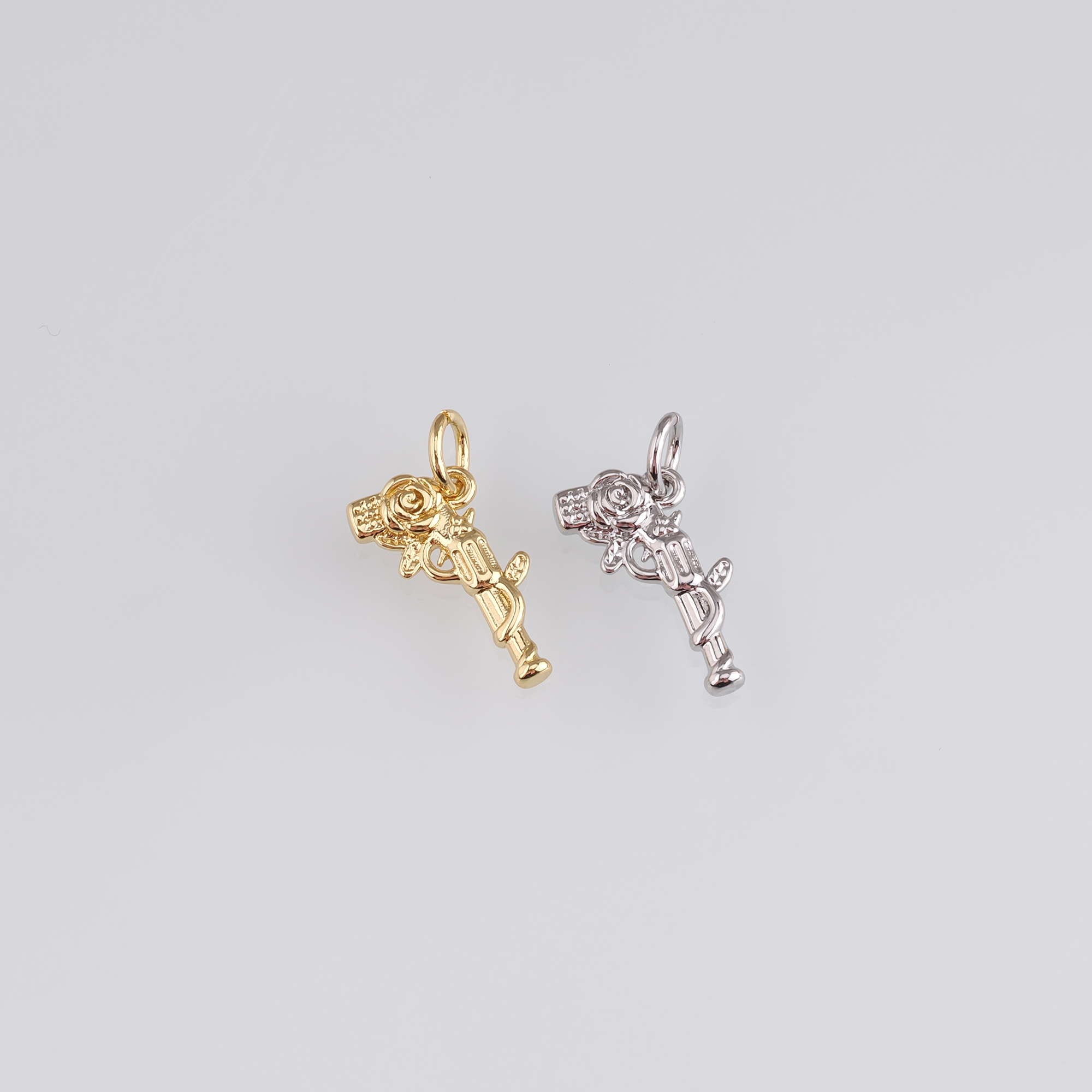 18K Gold Filled Gun Pendant,Pistol Charm Earrings Necklace for DIY Jewelry Making Supply