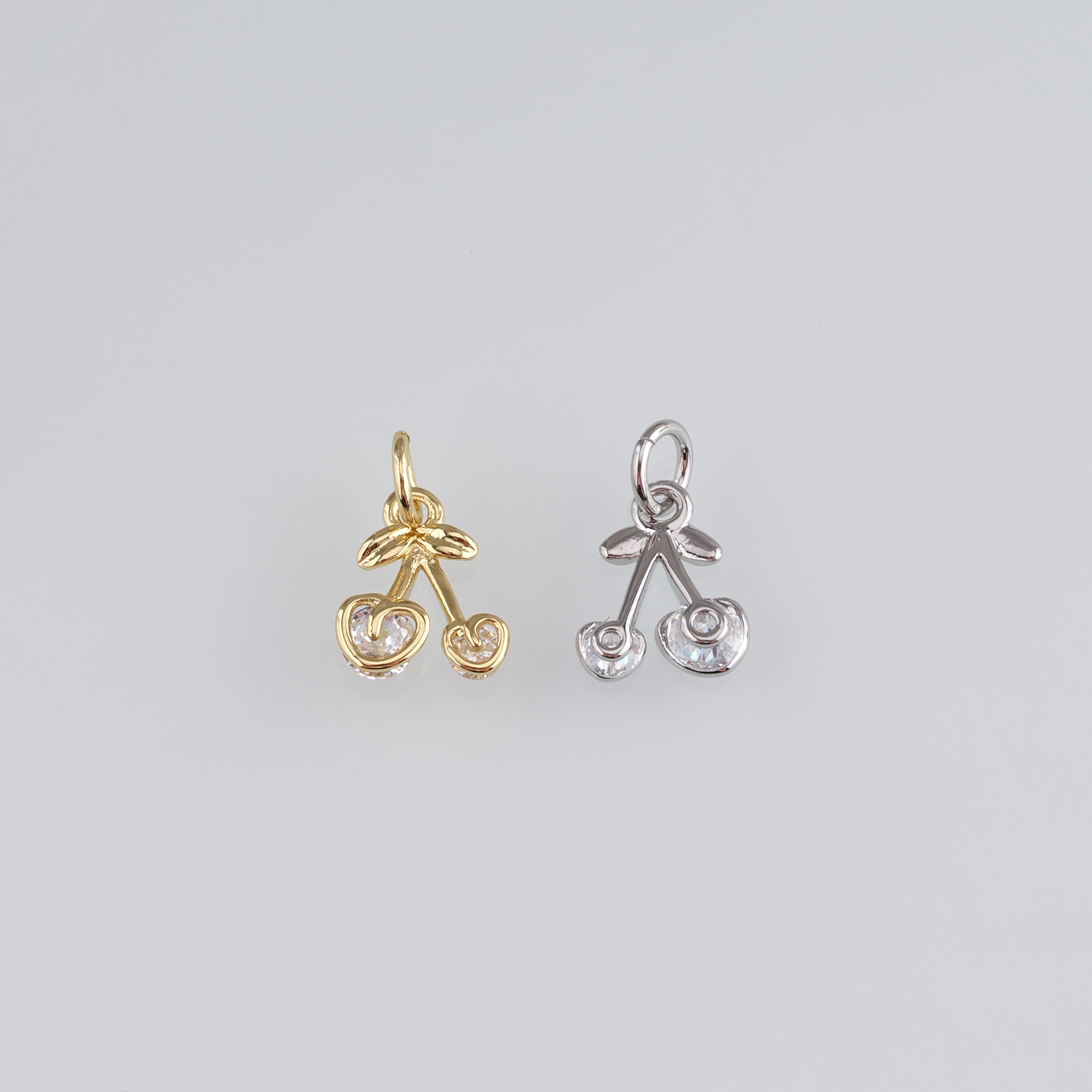 18K Gold Filled Cherry Pendant,Fruit Charm,CZ Micro Pave Cherry Earrings Necklace for DIY Jewelry Making Supply