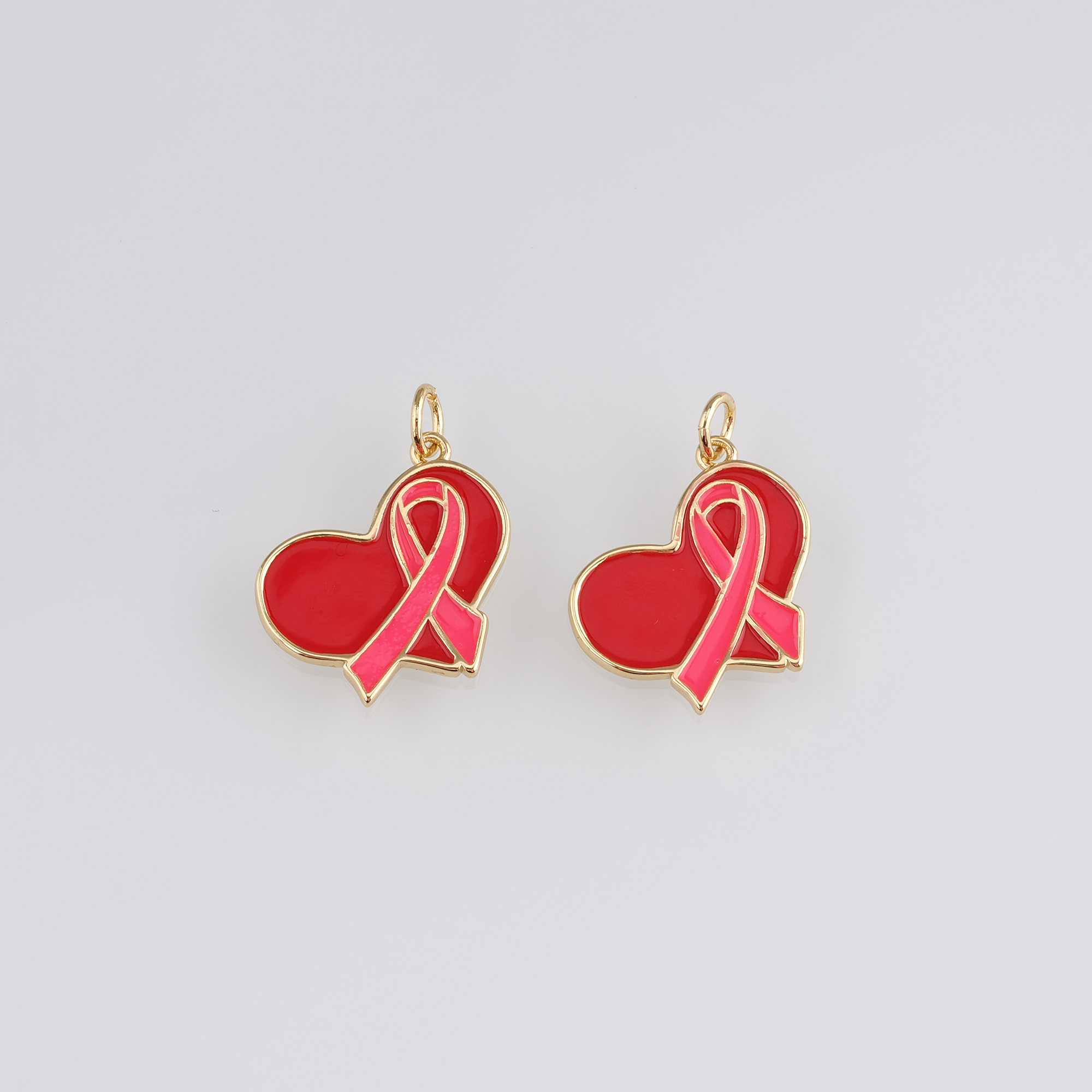 18K Gold Filled Heart Pendant,Enamel Ribbon Cancer Awareness Charm Earrings Necklace for DIY Jewelry Making Supply