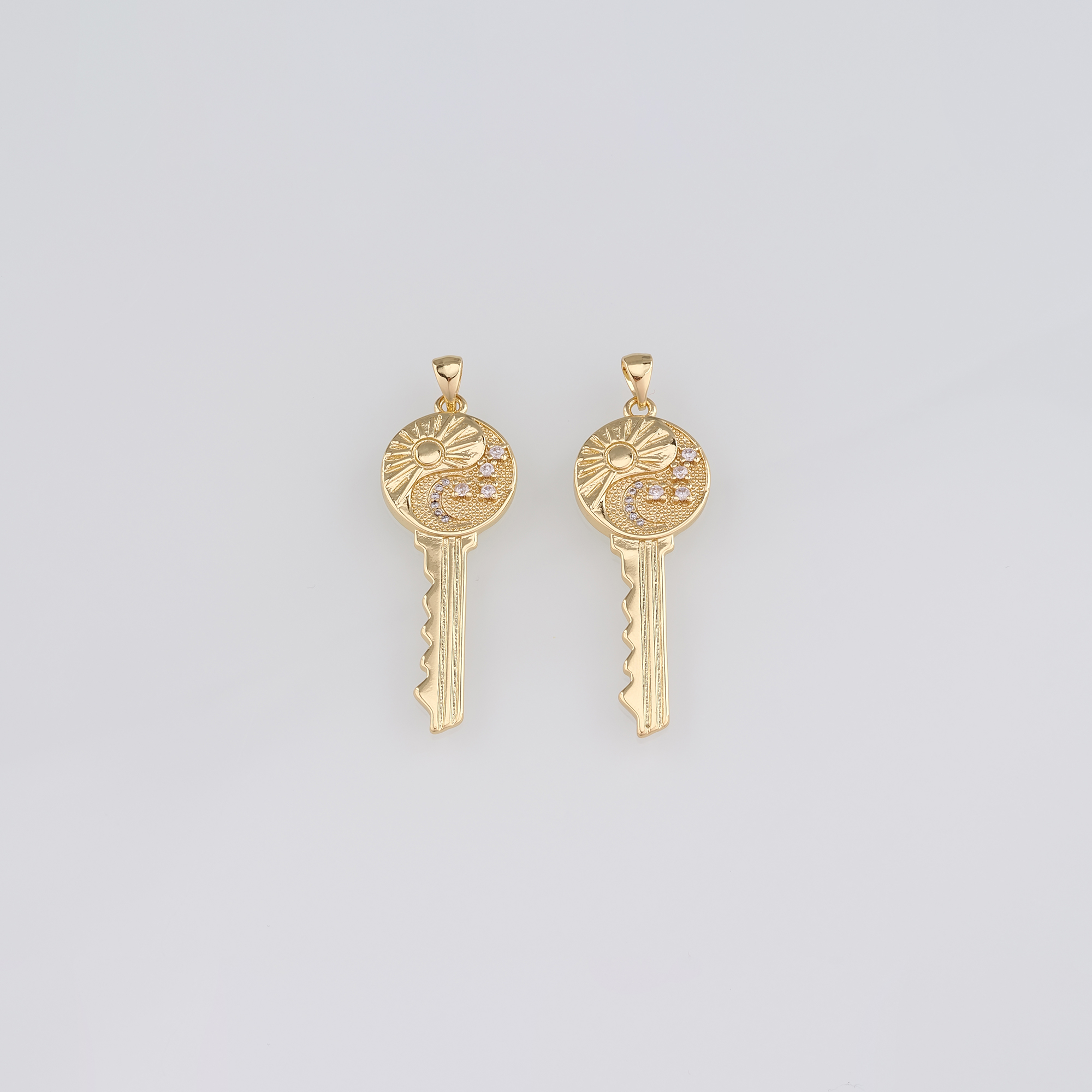 18K Gold Filled Key Pendant,CZ Micro Pave Key Charm Earrings Necklace for DIY Jewelry Making Supply