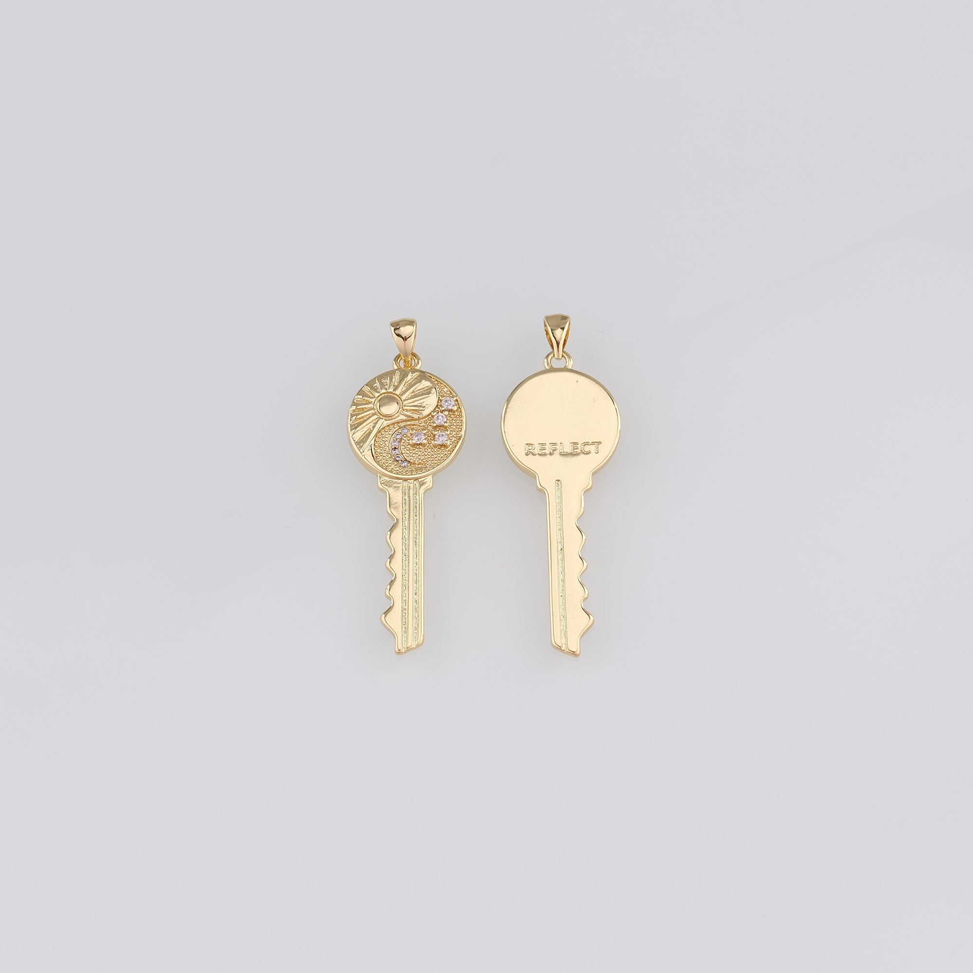 18K Gold Filled Key Pendant,CZ Micro Pave Key Charm Earrings Necklace for DIY Jewelry Making Supply