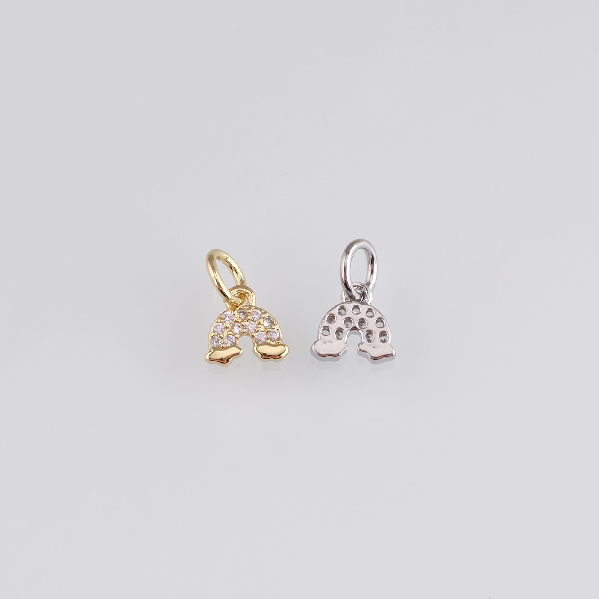 18K Gold Filled Rainbow Pendant,CZ Micro Pave Rainbow Charm Earrings Necklace for DIY Jewelry Making Supply