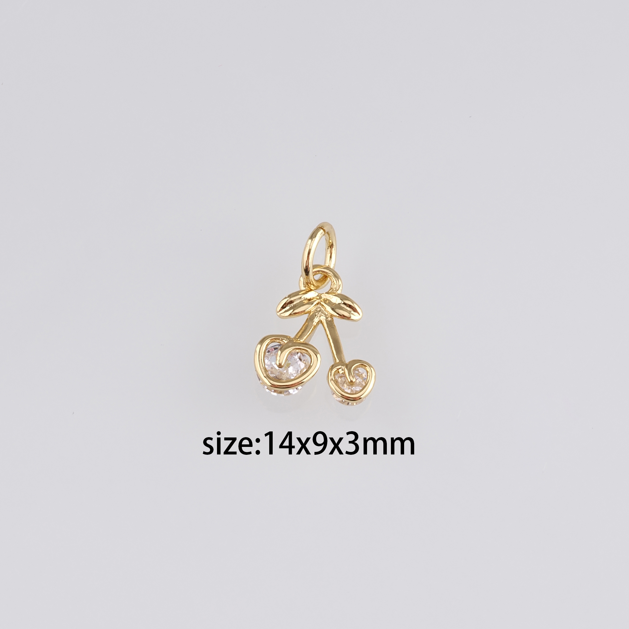 18K Gold Filled Cherry Pendant,Fruit Charm,CZ Micro Pave Cherry Earrings Necklace for DIY Jewelry Making Supply