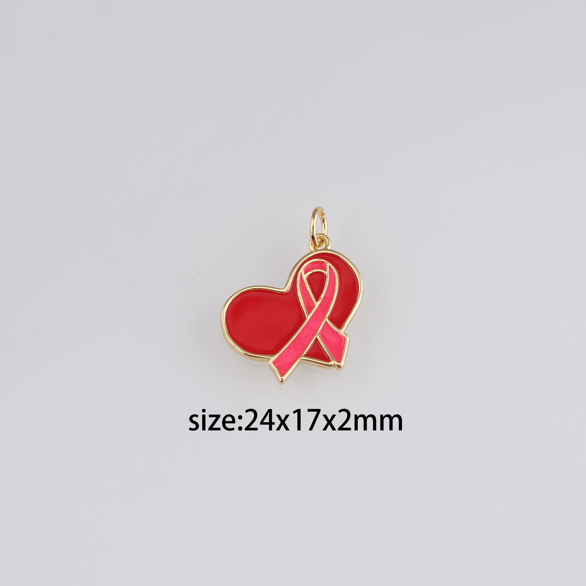 18K Gold Filled Heart Pendant,Enamel Ribbon Cancer Awareness Charm Earrings Necklace for DIY Jewelry Making Supply