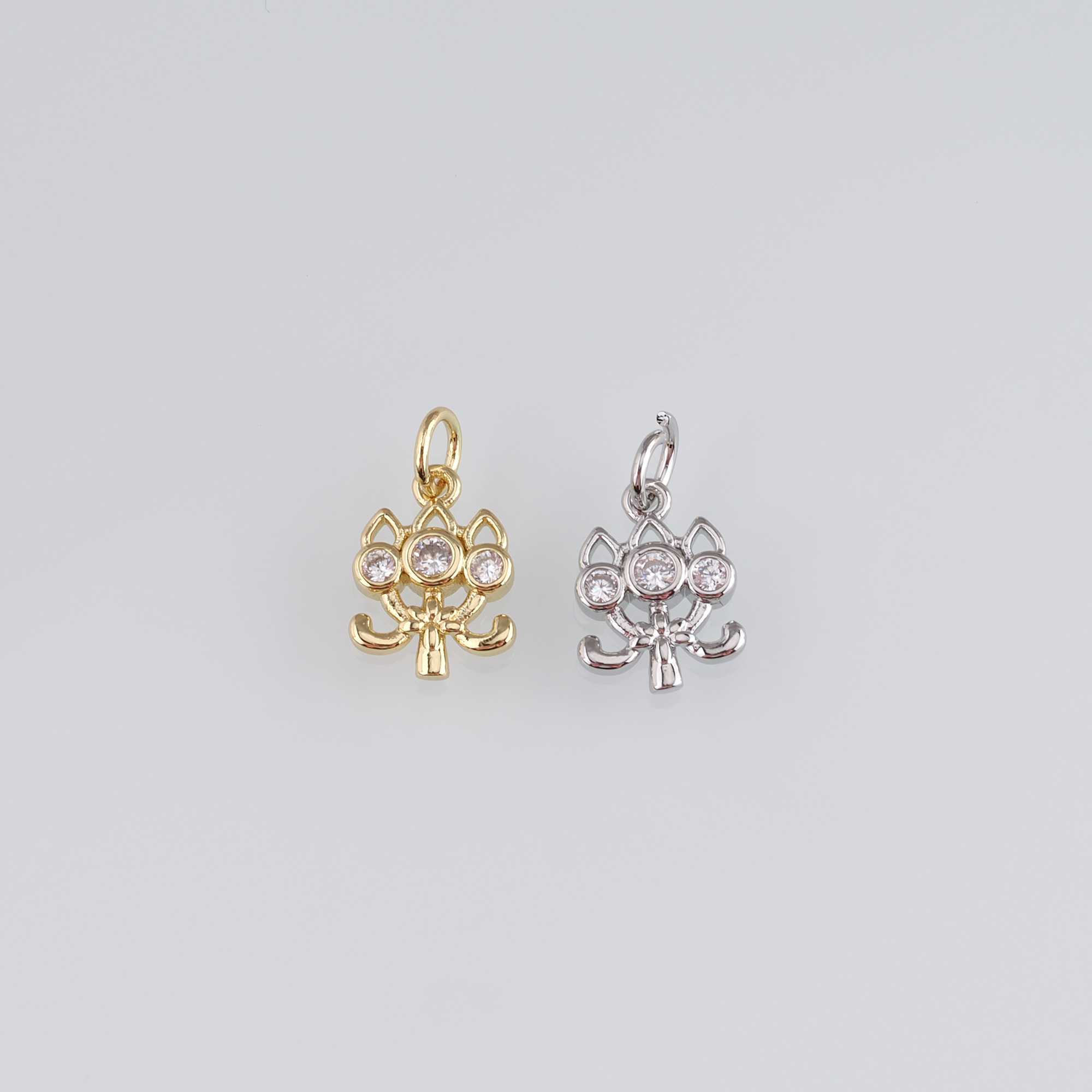 18K Gold Filled Flower Pendant,CZ Micro Pave Flower Charm Earrings Necklace for DIY Jewelry Making Supply