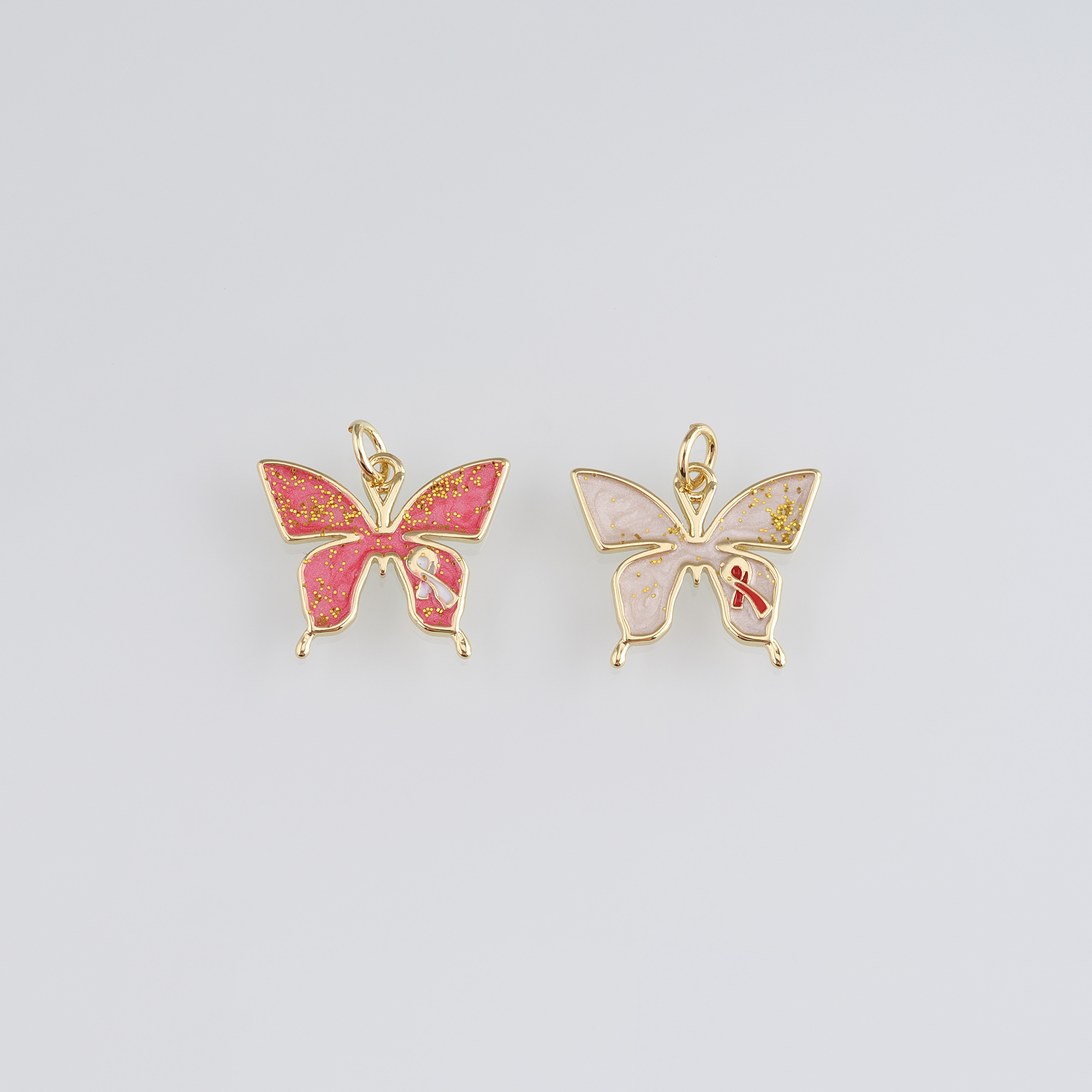 18K Gold Filled Butterfly Pendant,Enamel Butterfly Charm Earrings Necklace for DIY Jewelry Making Supply