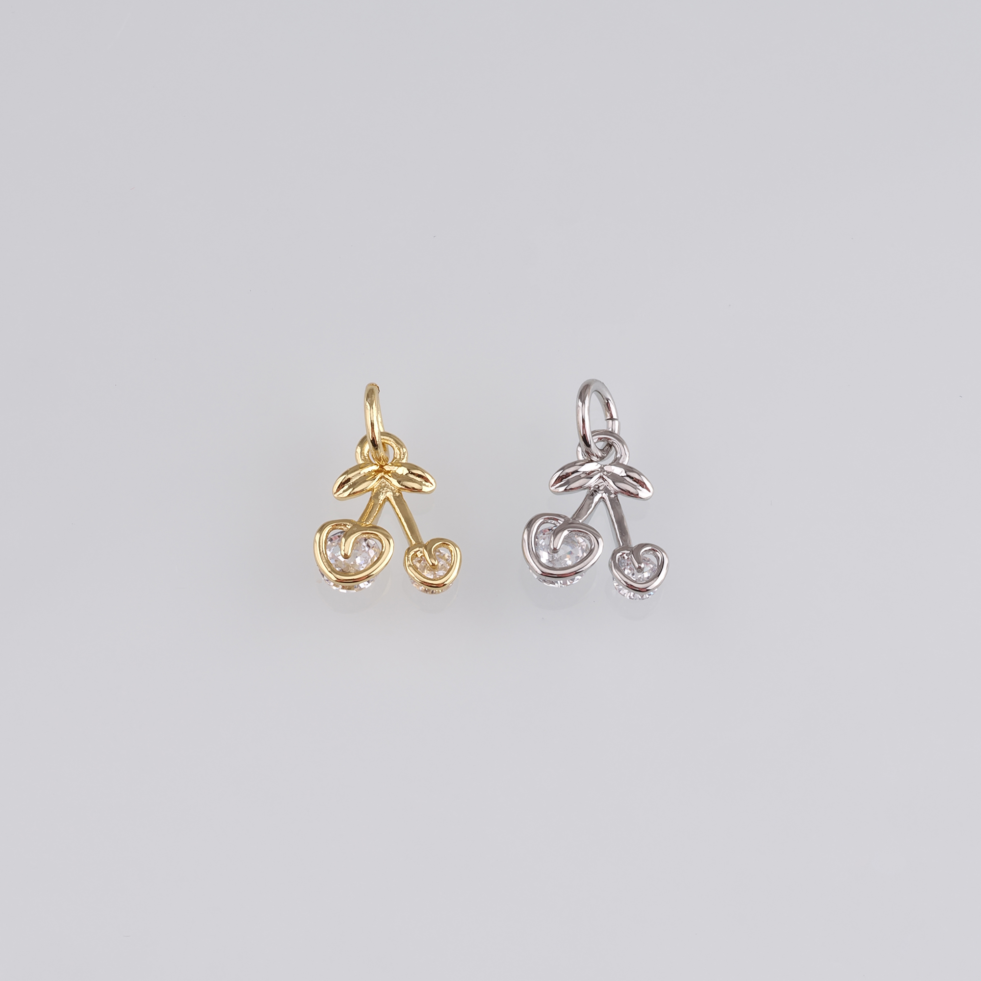 18K Gold Filled Cherry Pendant,Fruit Charm,CZ Micro Pave Cherry Earrings Necklace for DIY Jewelry Making Supply