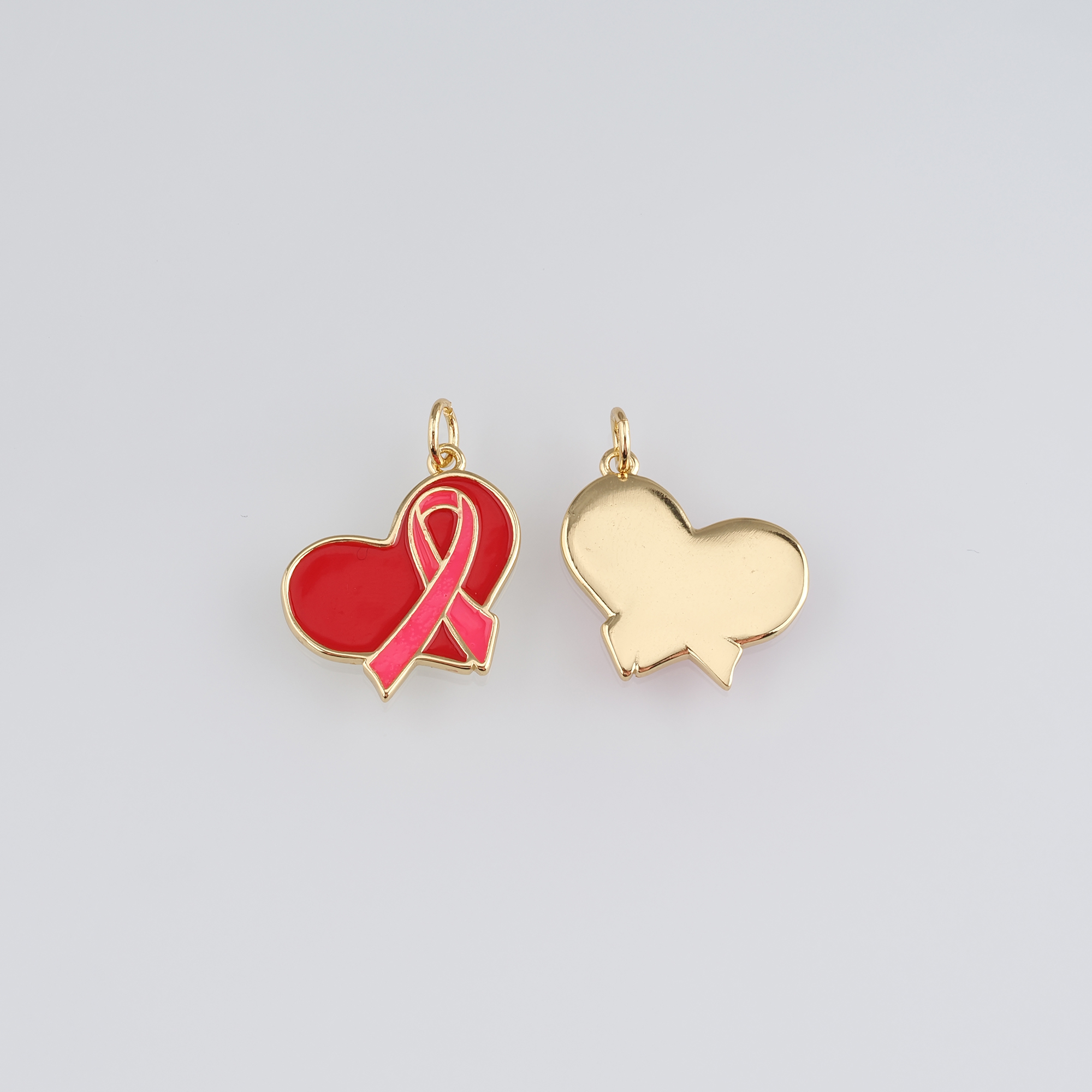 18K Gold Filled Heart Pendant,Enamel Ribbon Cancer Awareness Charm Earrings Necklace for DIY Jewelry Making Supply