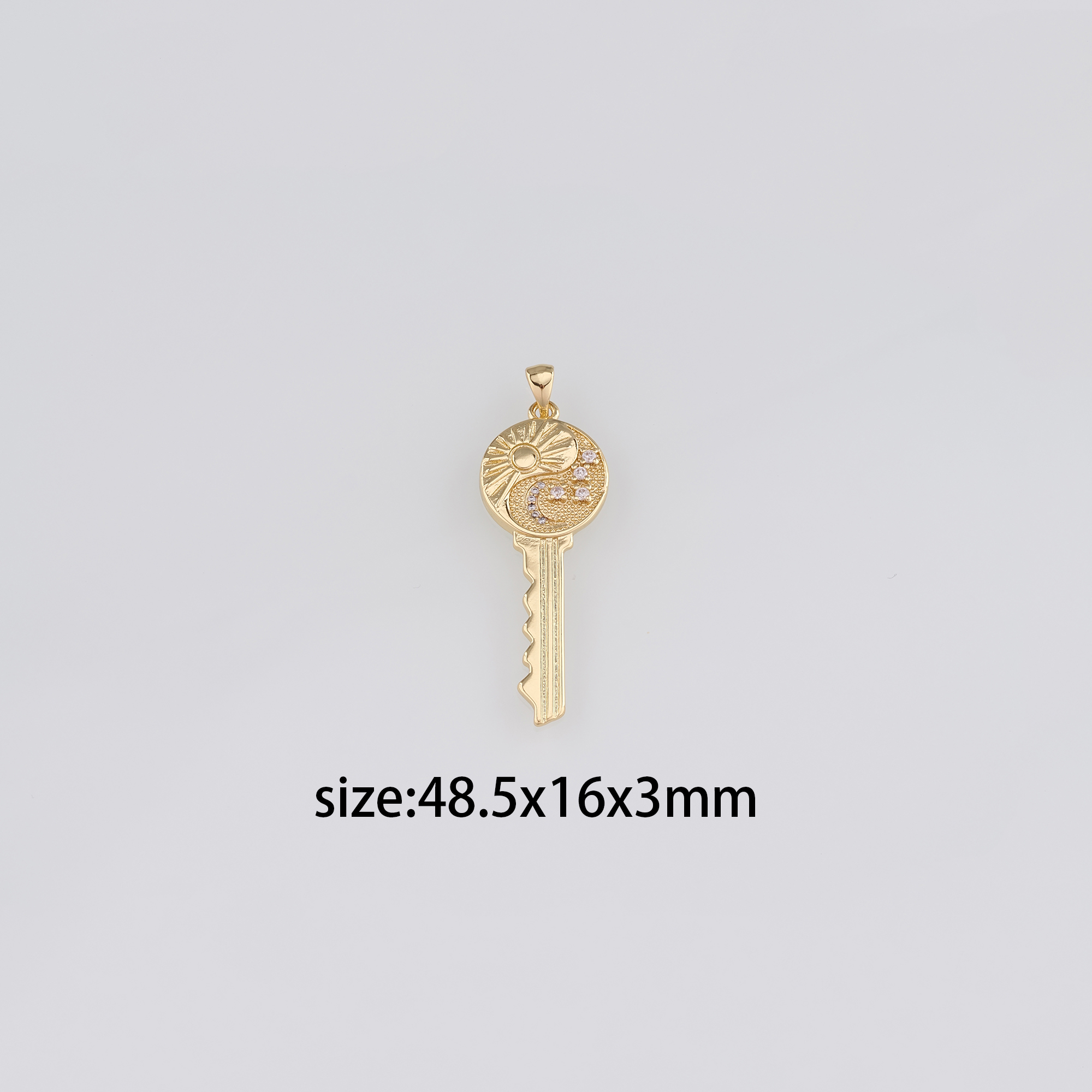 18K Gold Filled Key Pendant,CZ Micro Pave Key Charm Earrings Necklace for DIY Jewelry Making Supply