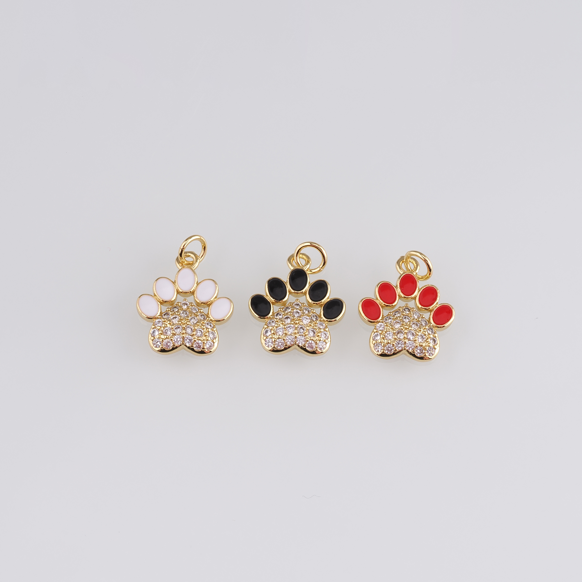 18K Gold Filled Paw Pendant,Enamel Paw Charm Earrings Necklace for DIY Jewelry Making Supply