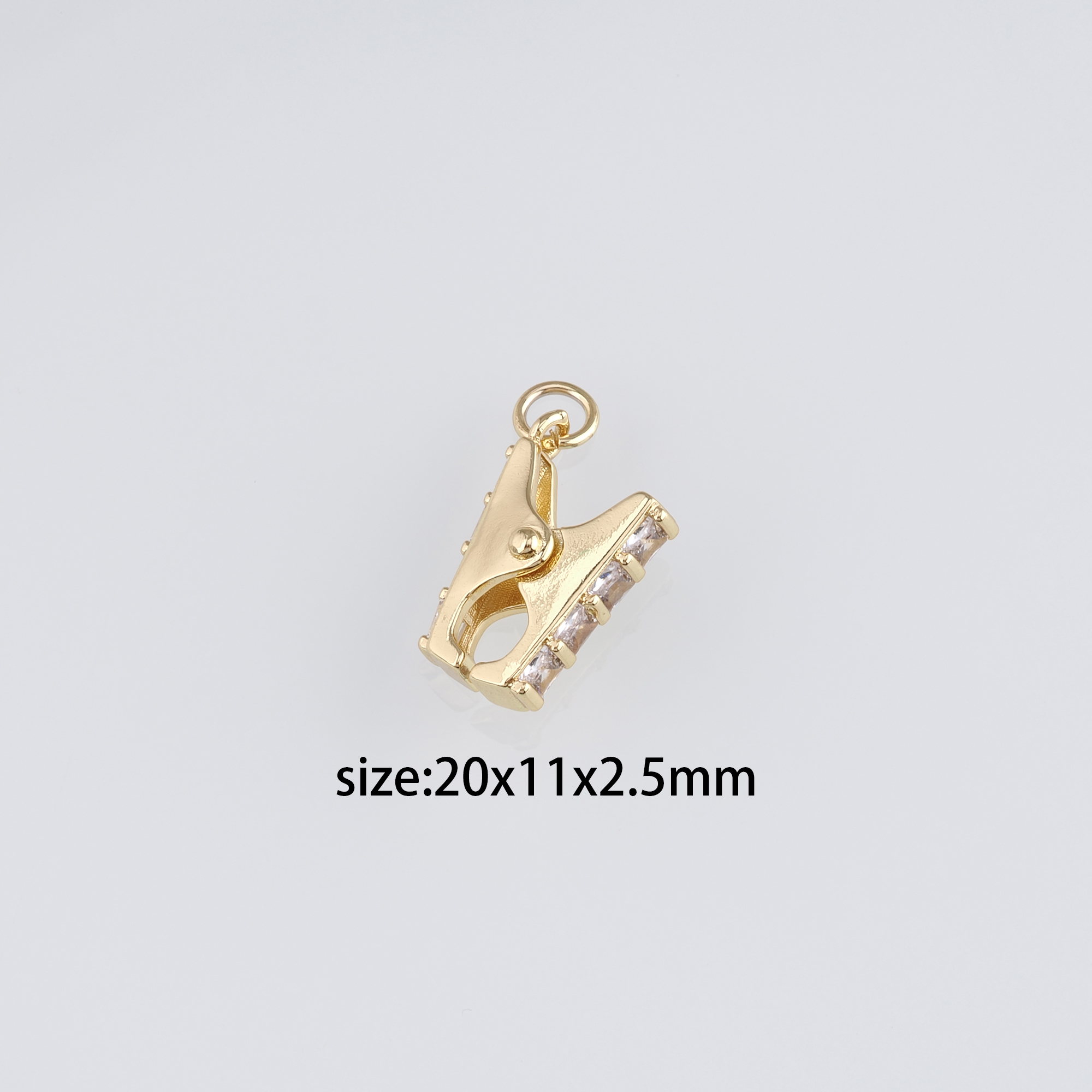18K Gold Filled Clothespin Pendant,CZ Micro Pave Clothespin Charm Earrings Necklace for DIY Jewelry Making Supply