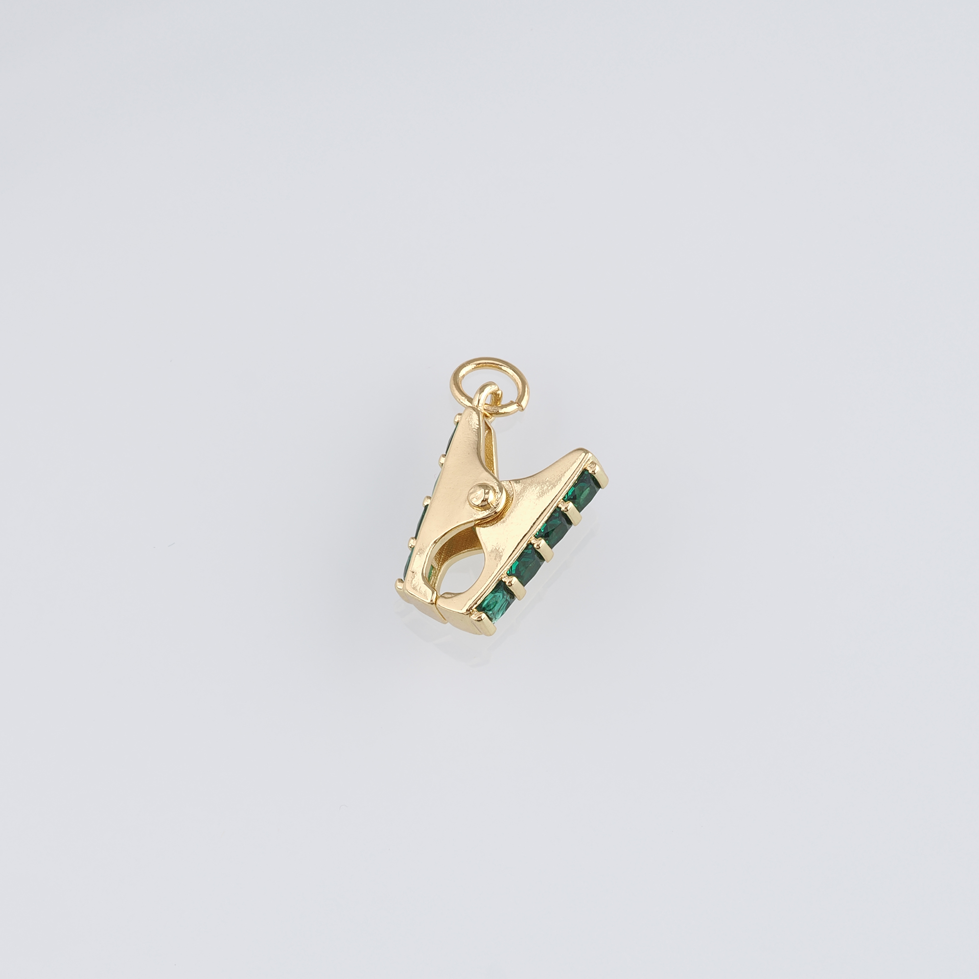 18K Gold Filled Clothespin Pendant,CZ Micro Pave Clothespin Charm Earrings Necklace for DIY Jewelry Making Supply