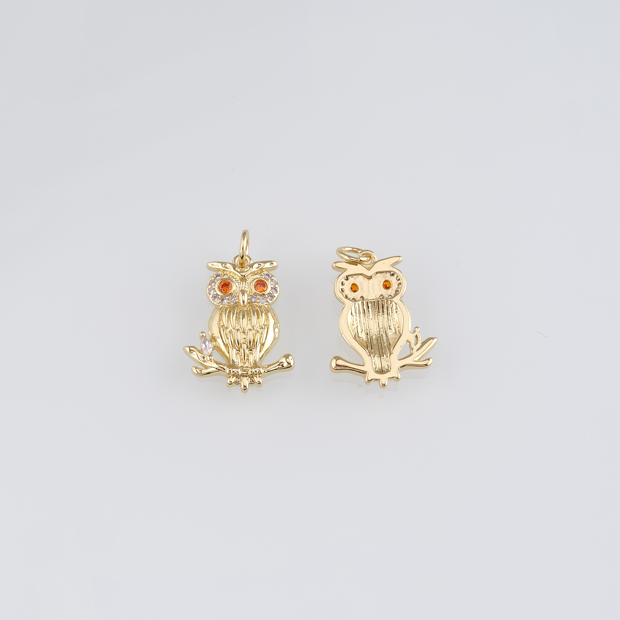 18K Gold Filled Owl Pendant,Animal Charm,CZ Micro Pave Owl Earrings Necklace for DIY Jewelry Making Supply