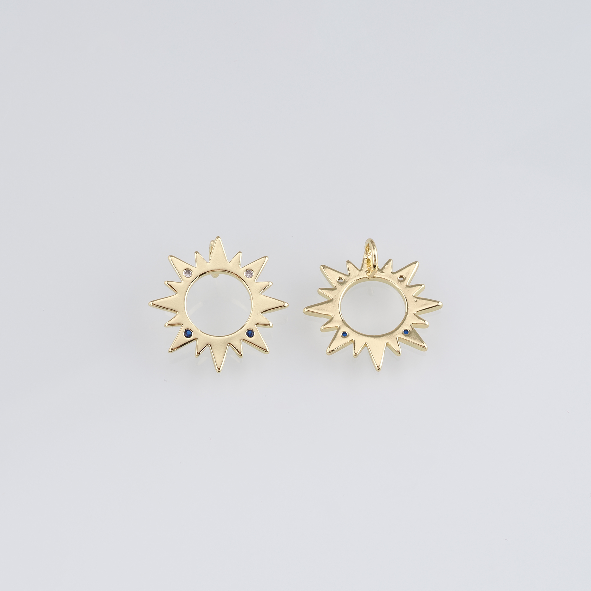 18K Gold Filled Sun Pendant,CZ Micro Pave Celestial Charm Earrings Necklace for DIY Jewelry Making Supply