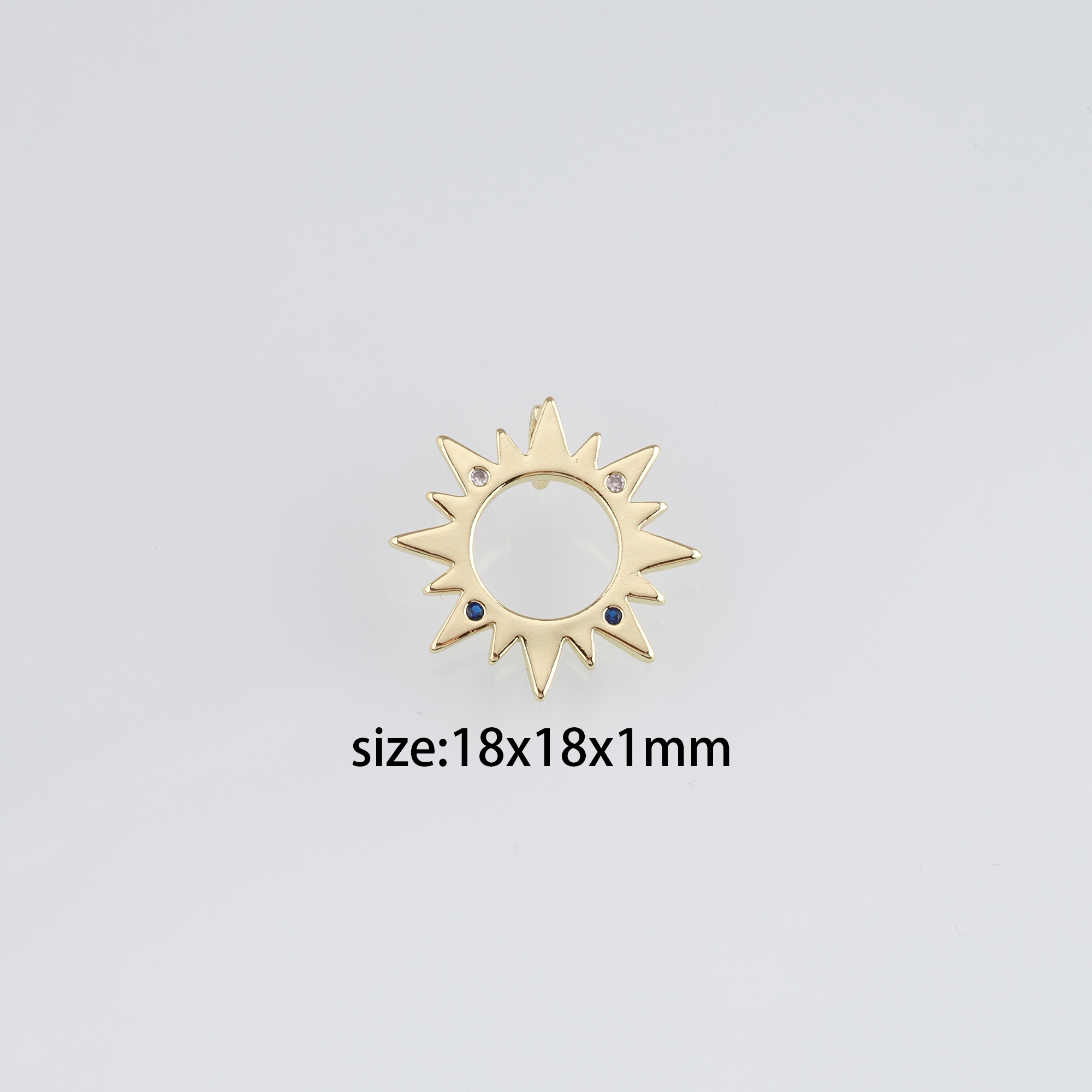 18K Gold Filled Sun Pendant,CZ Micro Pave Celestial Charm Earrings Necklace for DIY Jewelry Making Supply