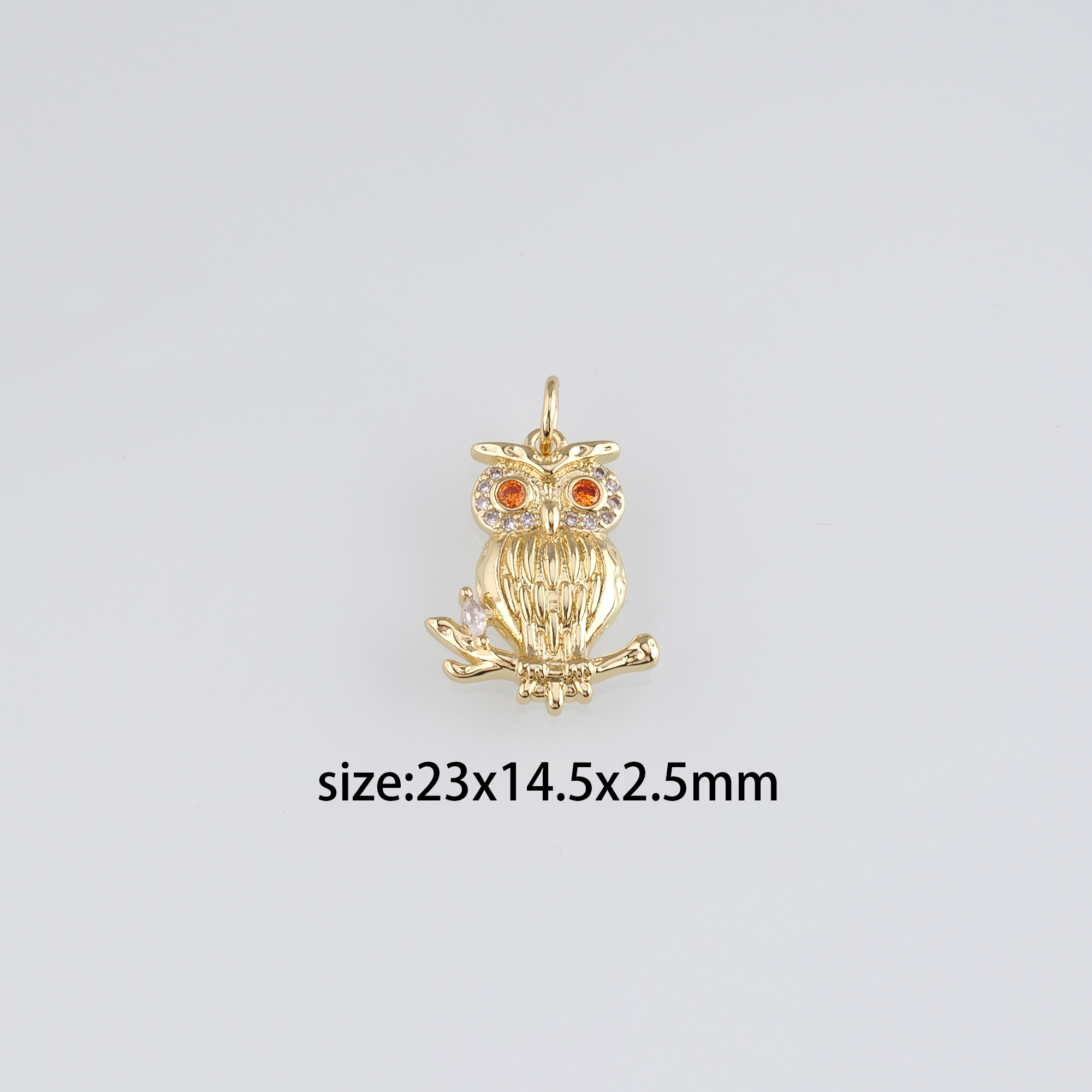 18K Gold Filled Owl Pendant,Animal Charm,CZ Micro Pave Owl Earrings Necklace for DIY Jewelry Making Supply