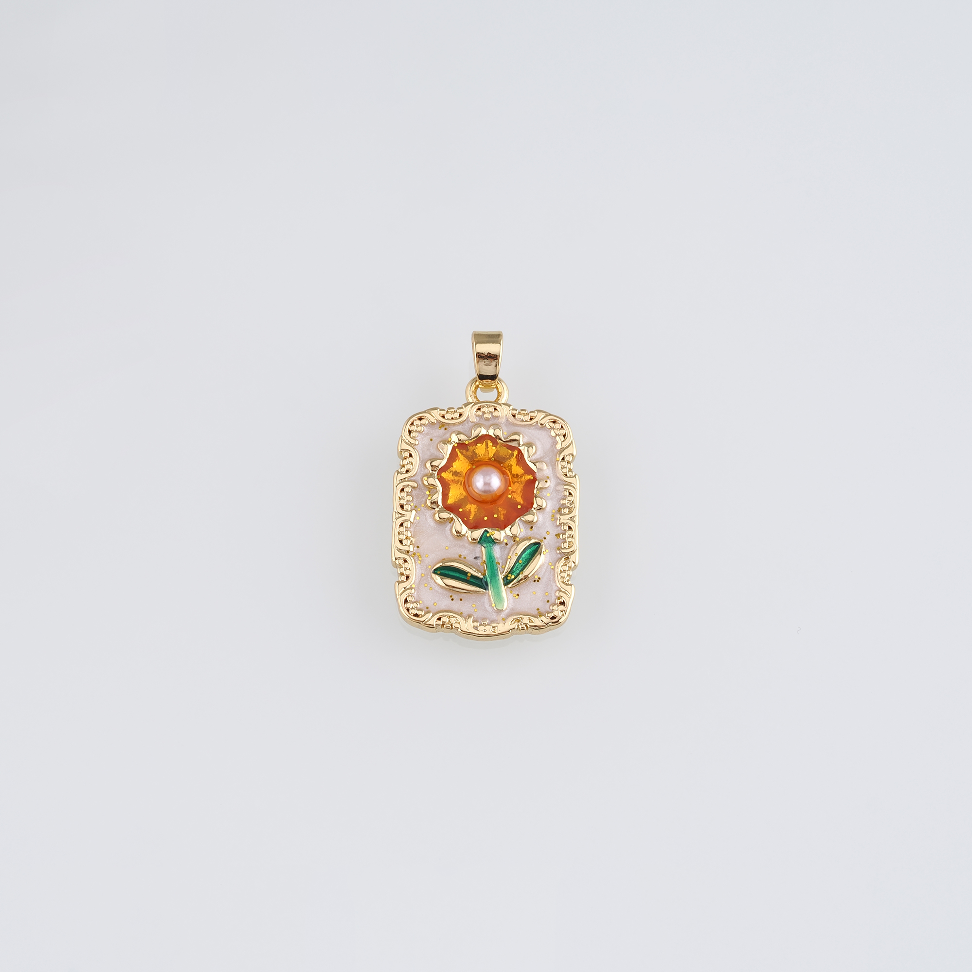 18K Gold Filled Sunflower Pendant,Enamel Sunflower Charm Earrings Necklace for DIY Jewelry Making Supply