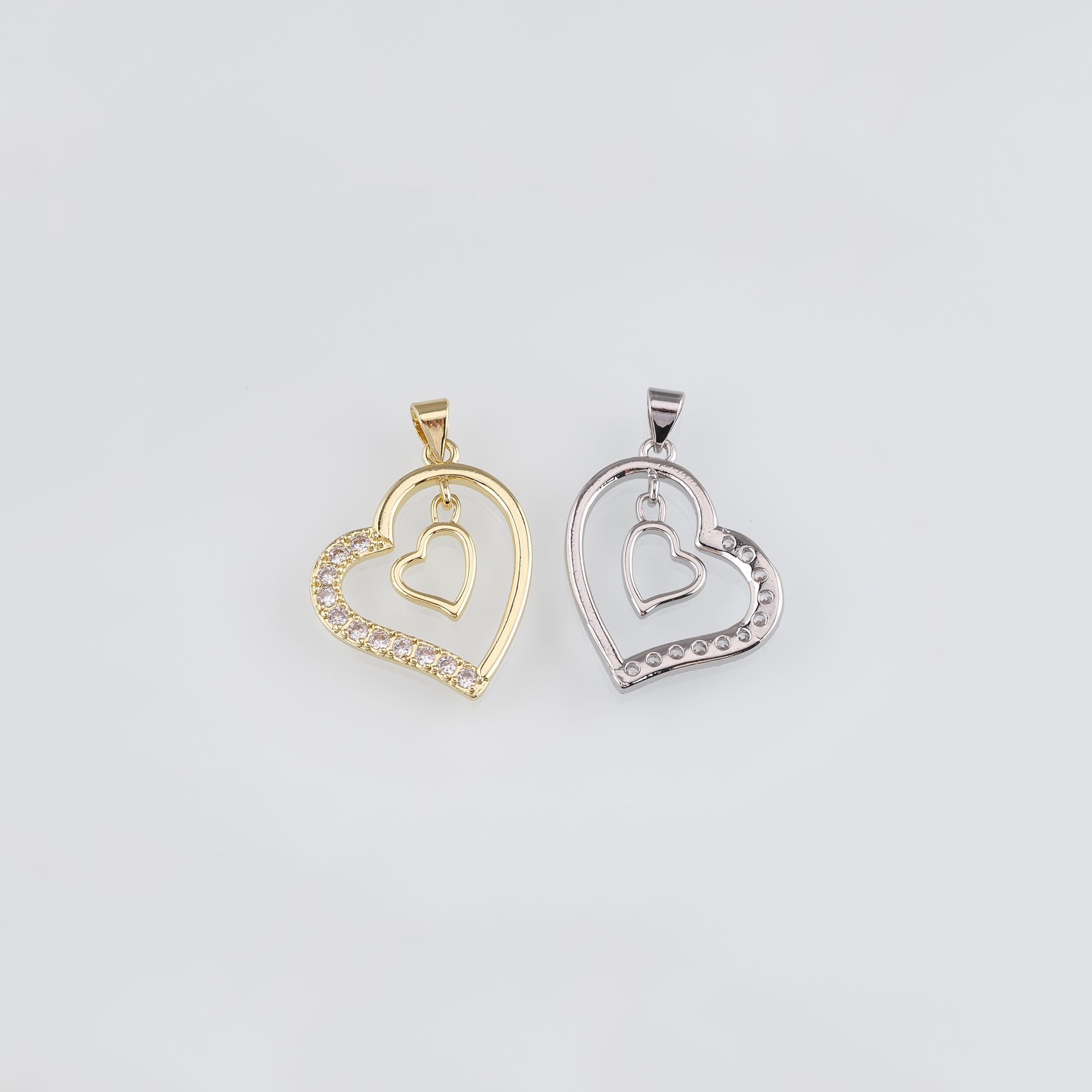 18K Gold Filled Heart Pendant,CZ Micro Pave Heart Charm Earrings Necklace for DIY Jewelry Making Supply