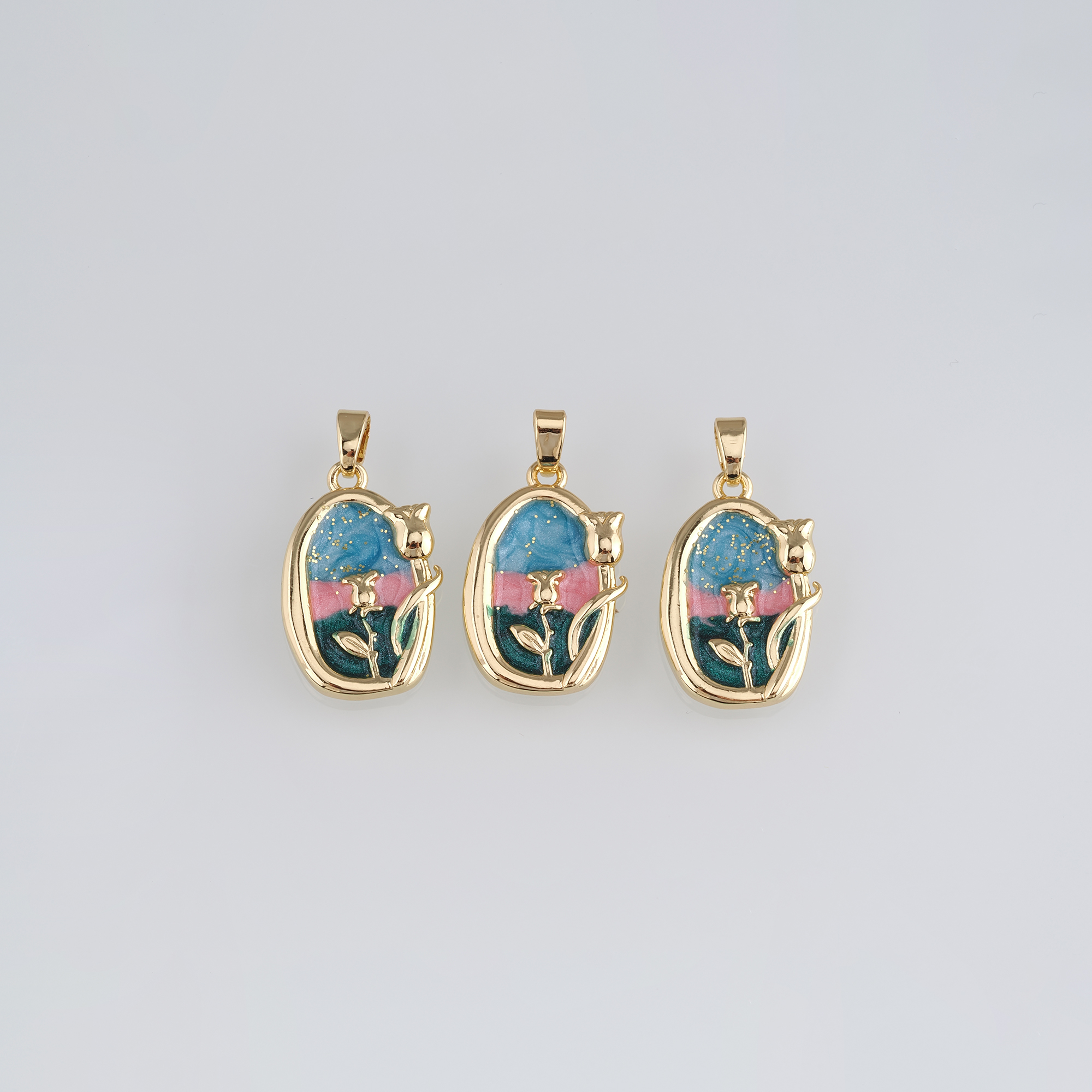 18K Gold Filled Tulip Pendant,Flower Charm,Enamel Tulip Earrings Necklace for DIY Jewelry Making Supply