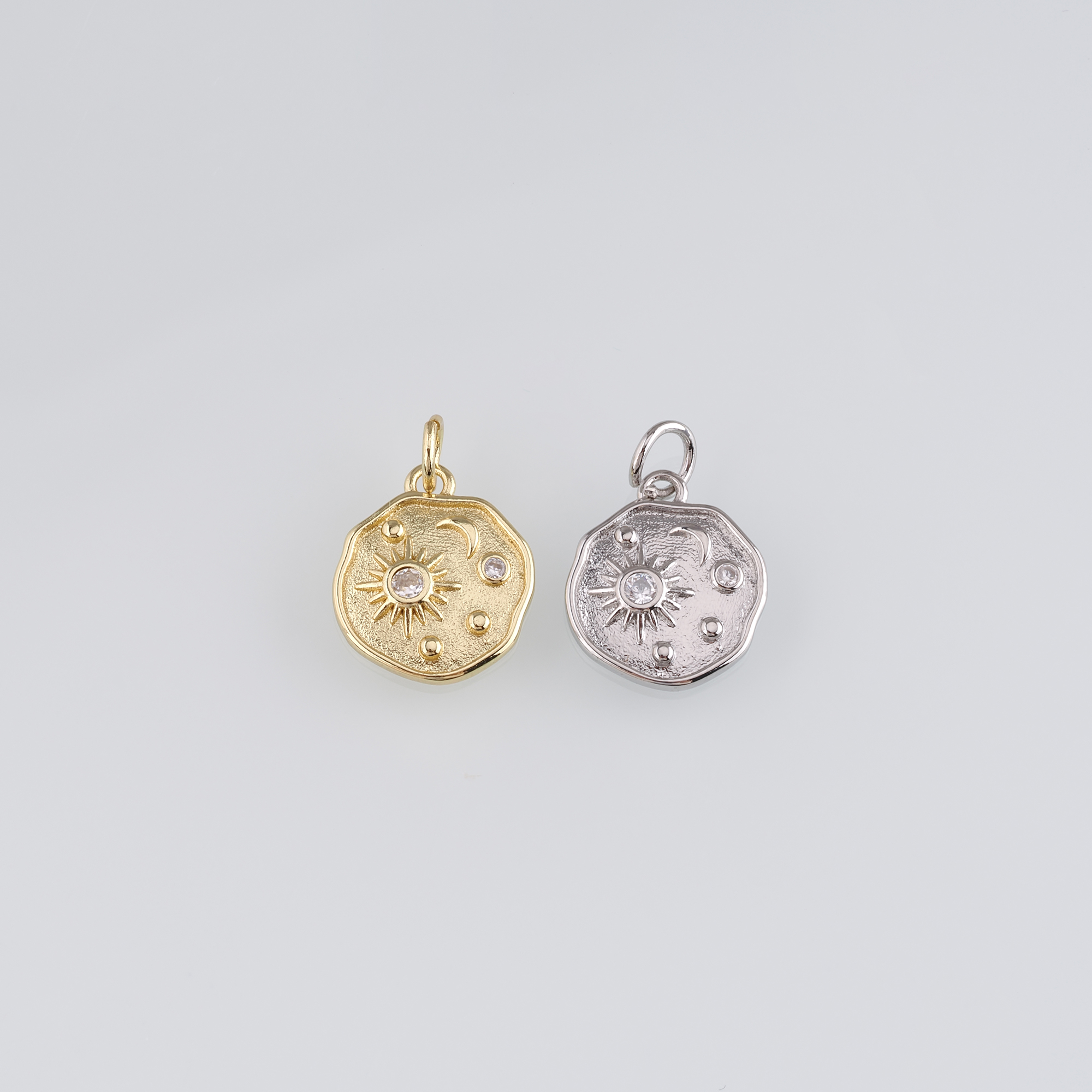 18K Gold Filled Sun Moon Pendant,CZ Micro Pave Celestial Charm Earrings Necklace for DIY Jewelry Making Supply