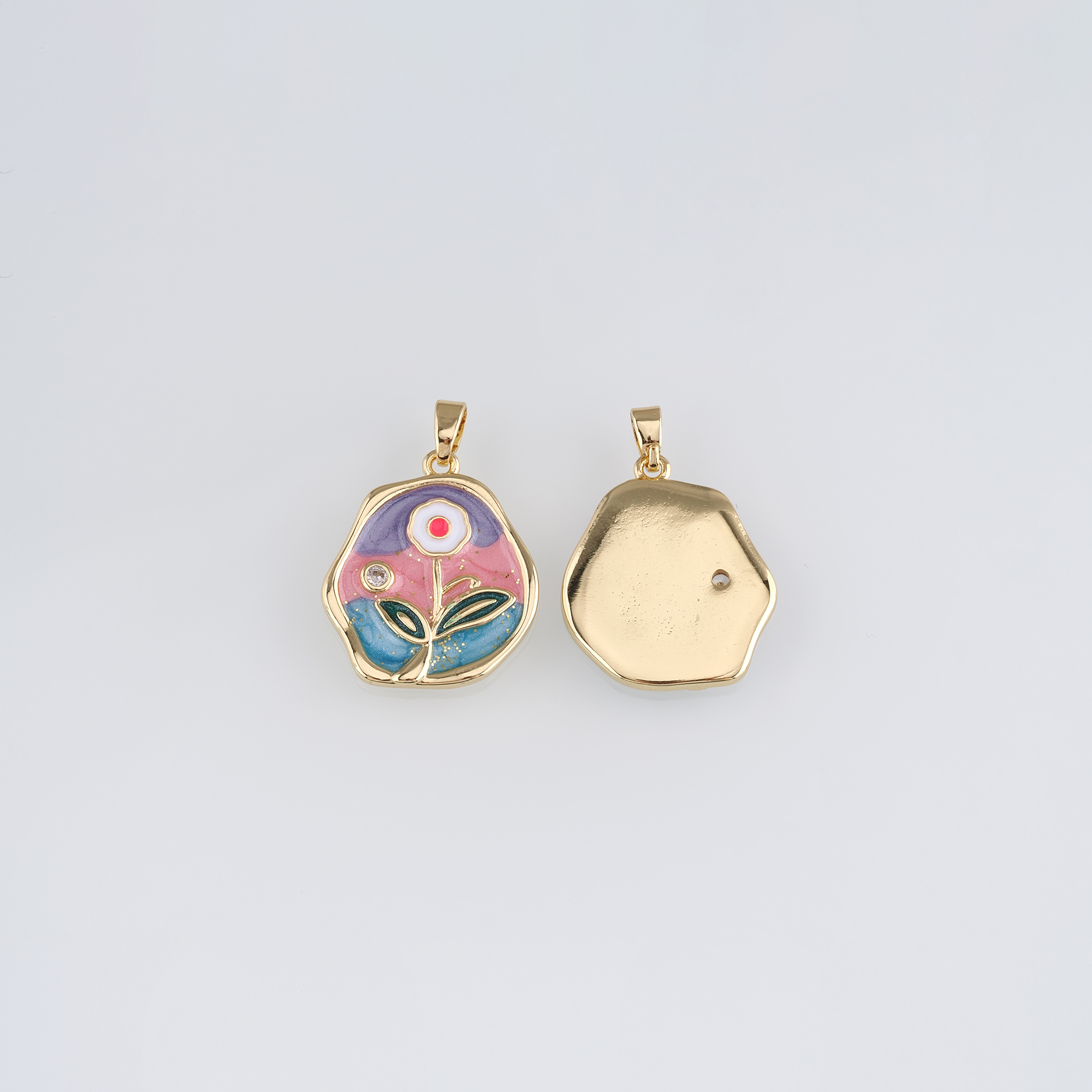 18K Gold Filled Flower Pendant,Enamel Flower Charm Earrings Necklace for DIY Jewelry Making Supply