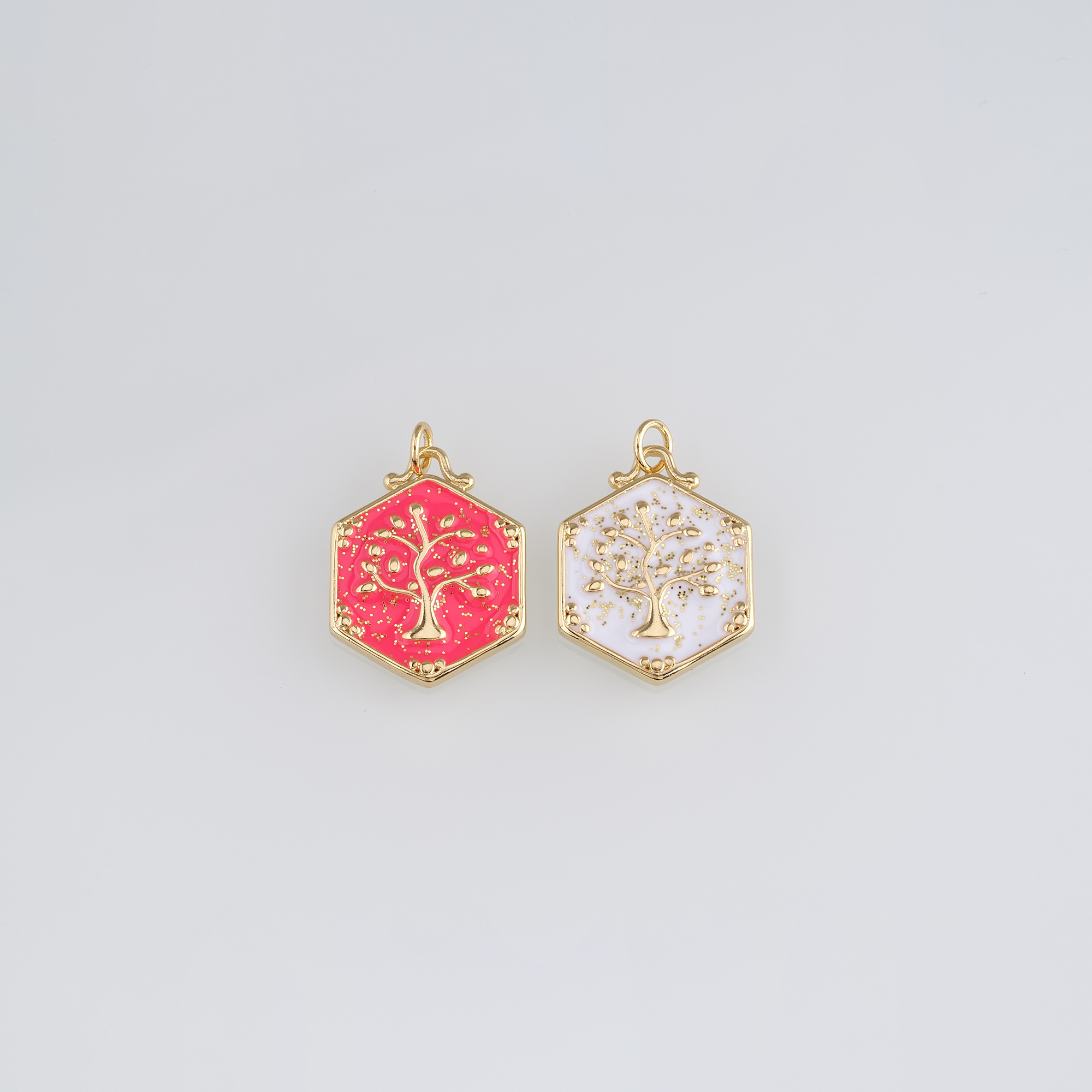 18K Gold Filled Tree of Life Pendant,Enamel Tree Charm Earrings Necklace for DIY Jewelry Making Supply