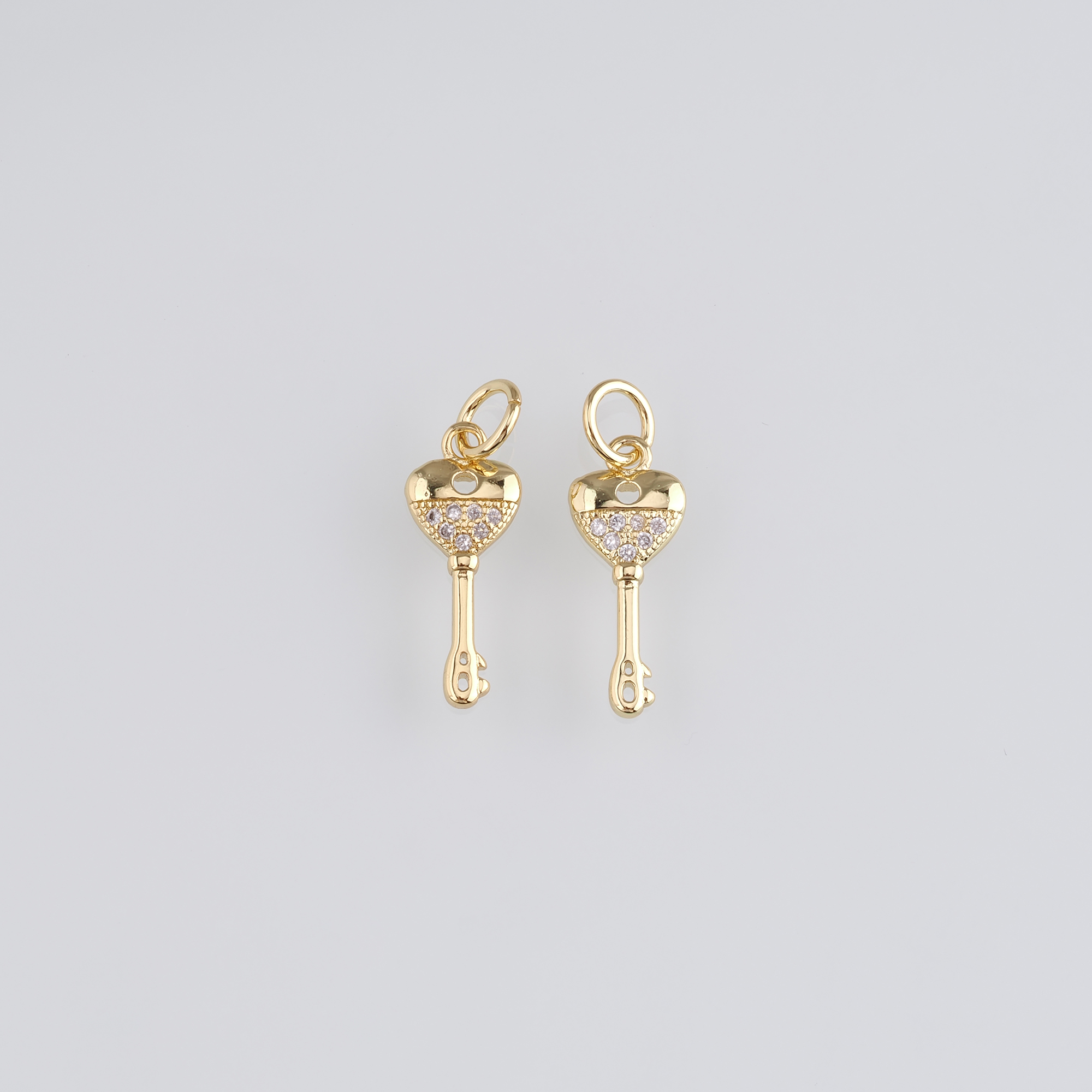 18K Gold Filled Key Pendant,CZ Micro Pave Key Charm Earrings Necklace for DIY Jewelry Making Supply