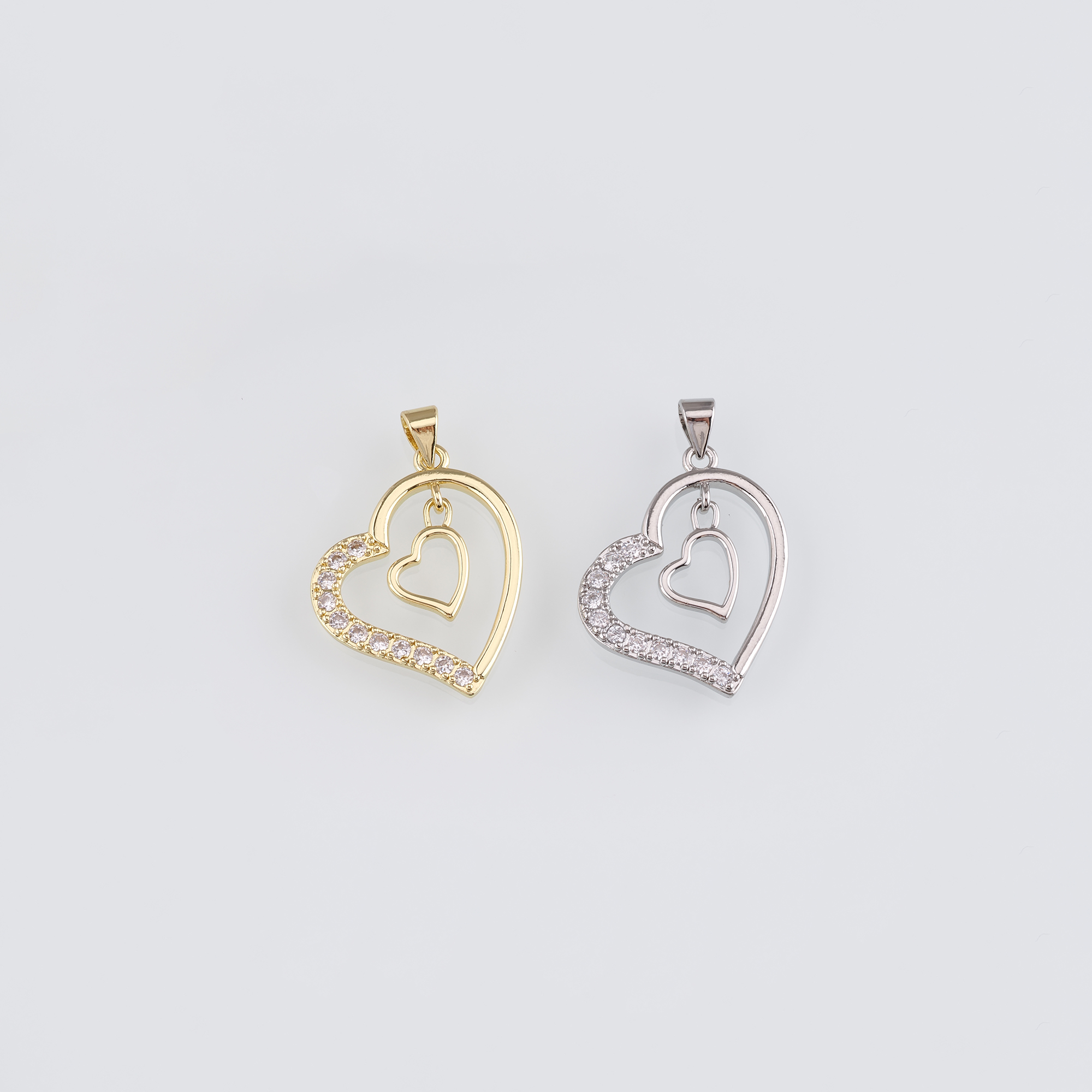 18K Gold Filled Heart Pendant,CZ Micro Pave Heart Charm Earrings Necklace for DIY Jewelry Making Supply