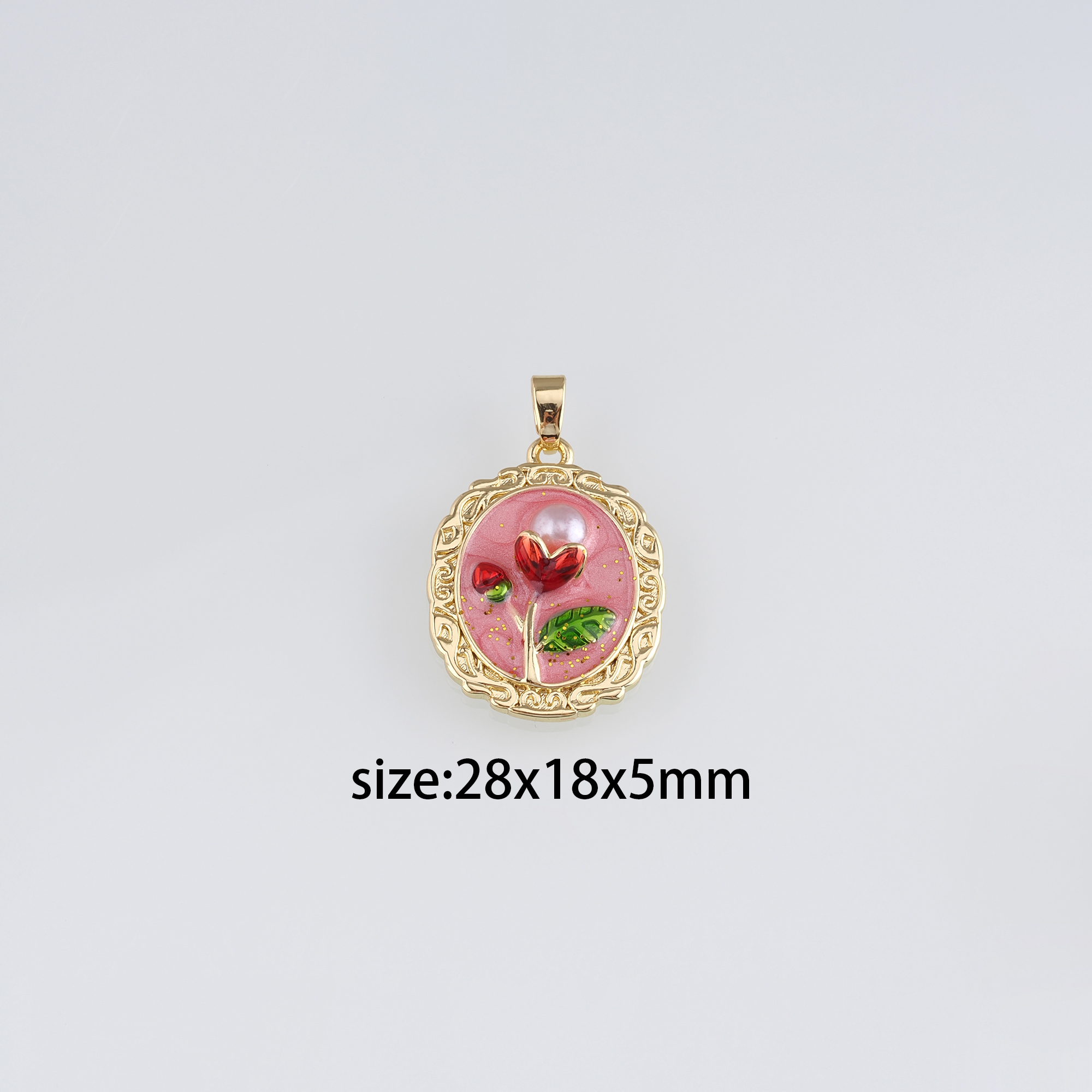 18K Gold Filled Tulip Pendant,Flower Charm,Enamel Tulip Earrings Necklace for DIY Jewelry Making Supply