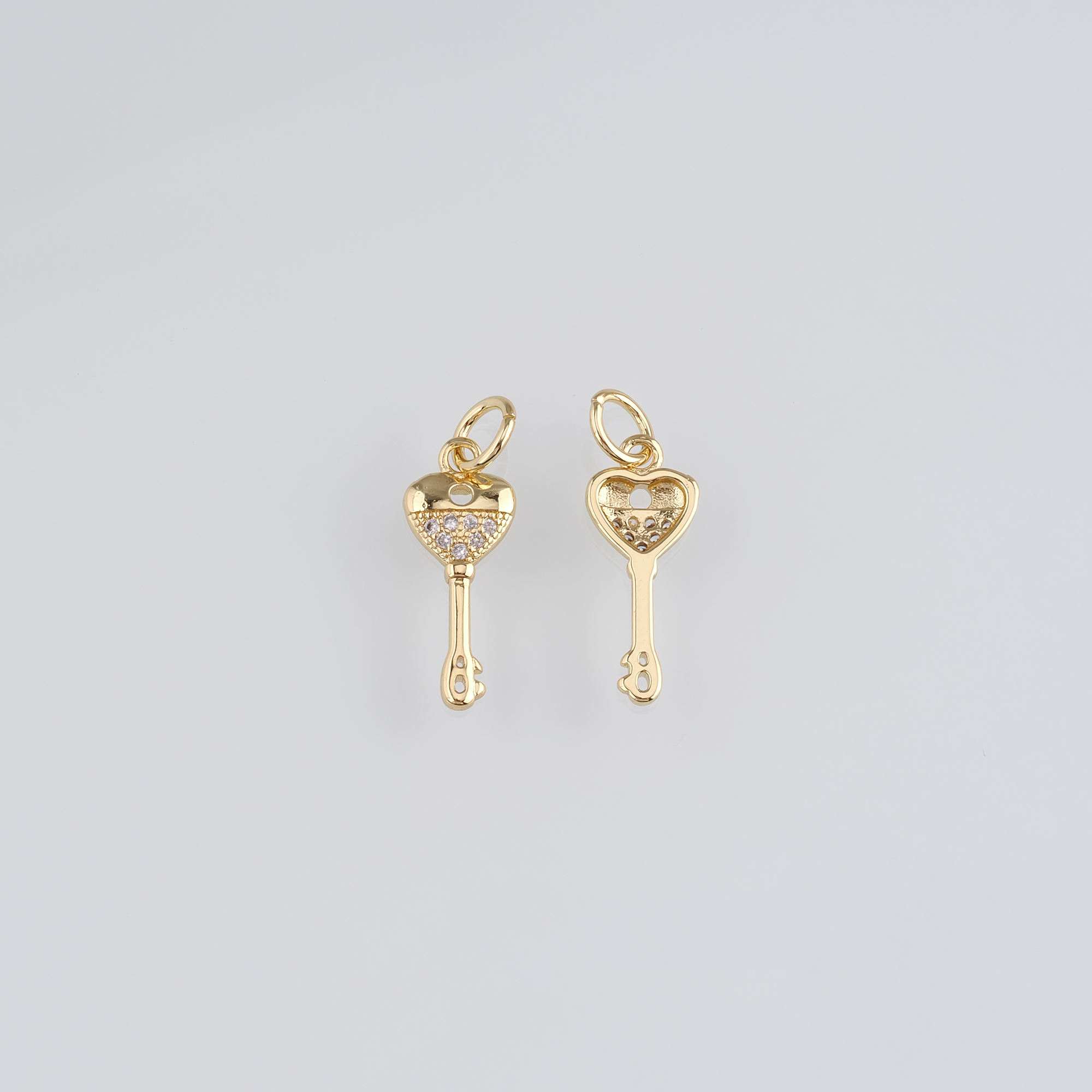 18K Gold Filled Key Pendant,CZ Micro Pave Key Charm Earrings Necklace for DIY Jewelry Making Supply