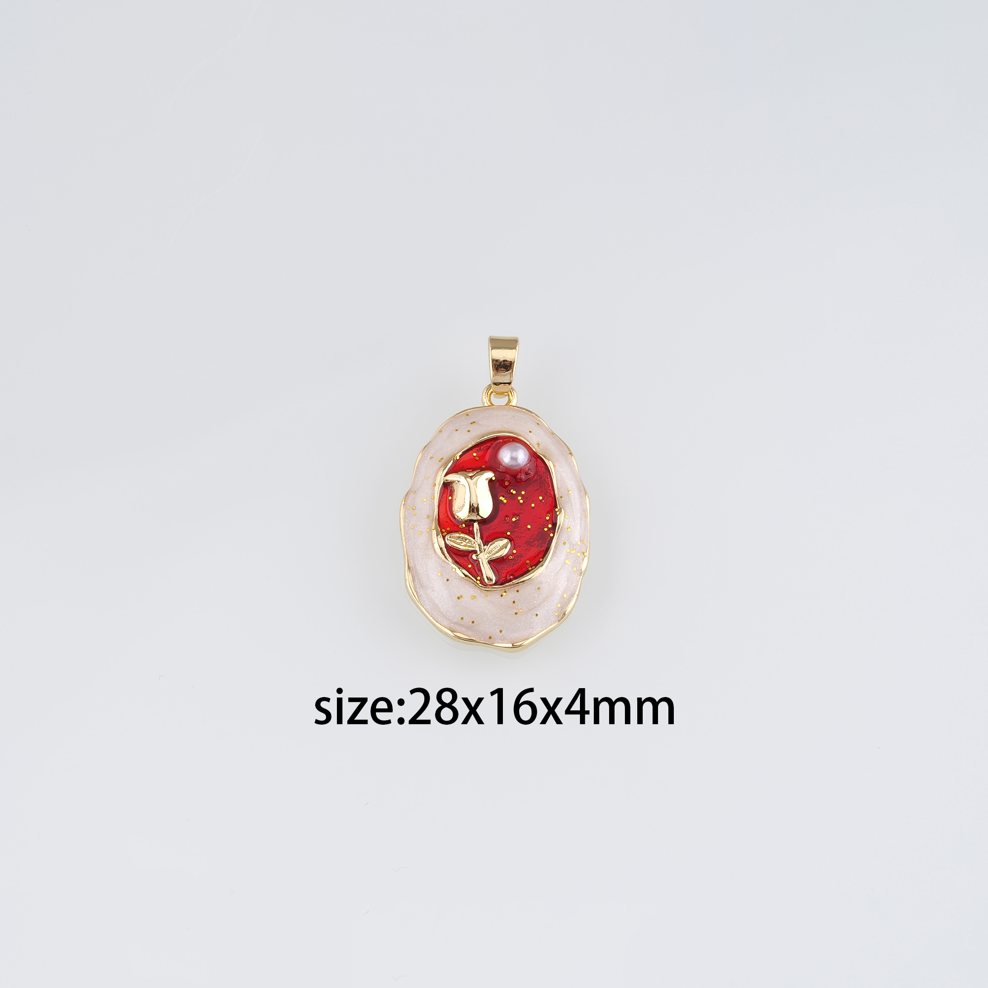 18K Gold Filled Tulip Pendant,Flower Charm,Enamel Tulip Earrings Necklace for DIY Jewelry Making Supply