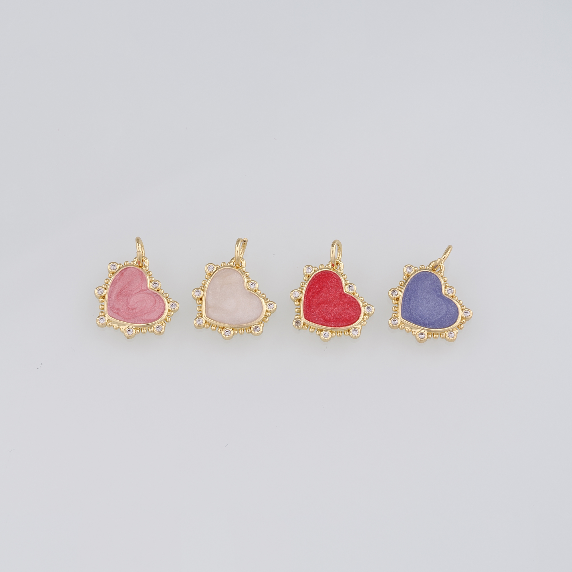 18K Gold Filled Heart Pendant,Enamel Heart Charm Earrings Necklace for DIY Jewelry Making Supply