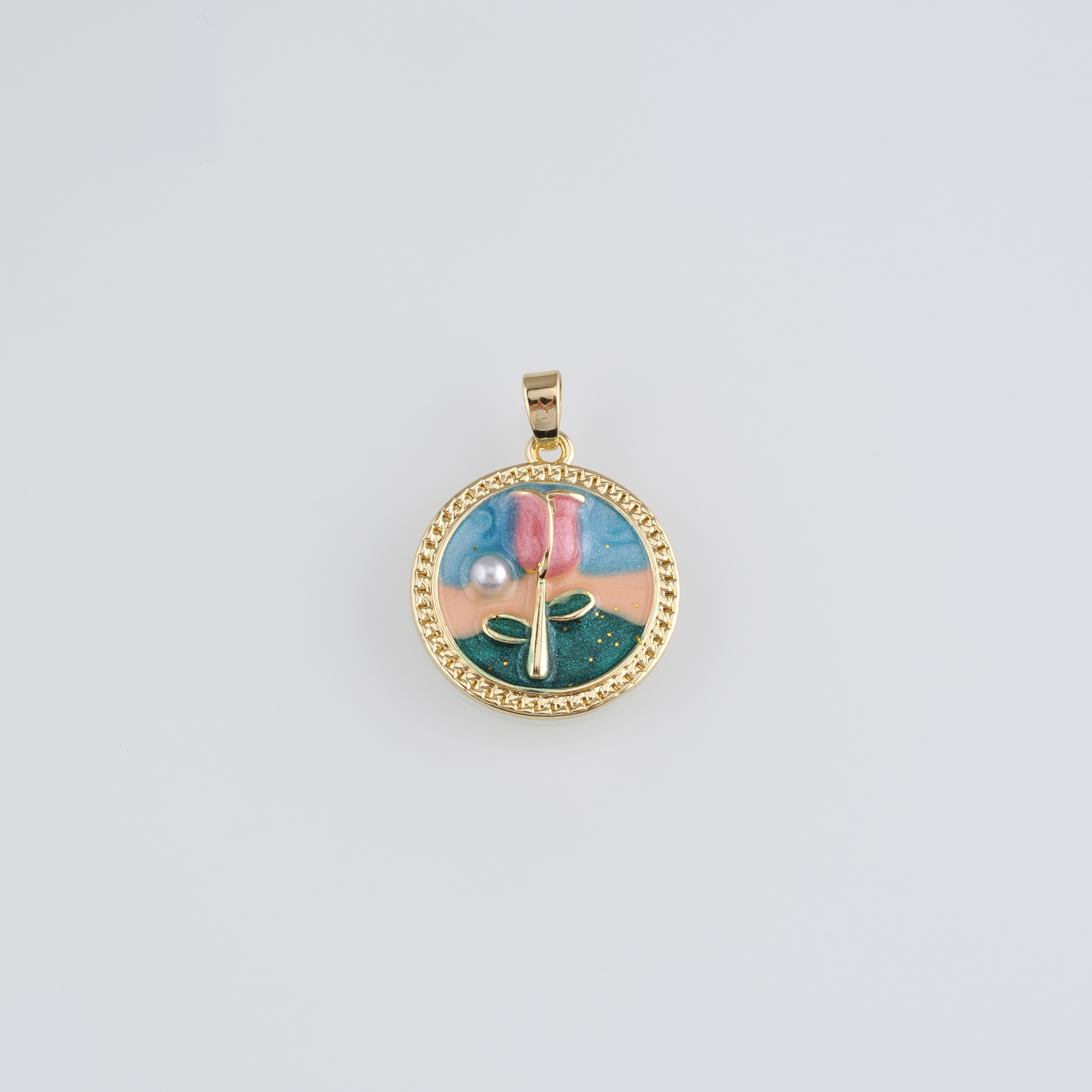18K Gold Filled Tulip Pendant,Flower Charm,Enamel Tulip Earrings Necklace for DIY Jewelry Making Supply