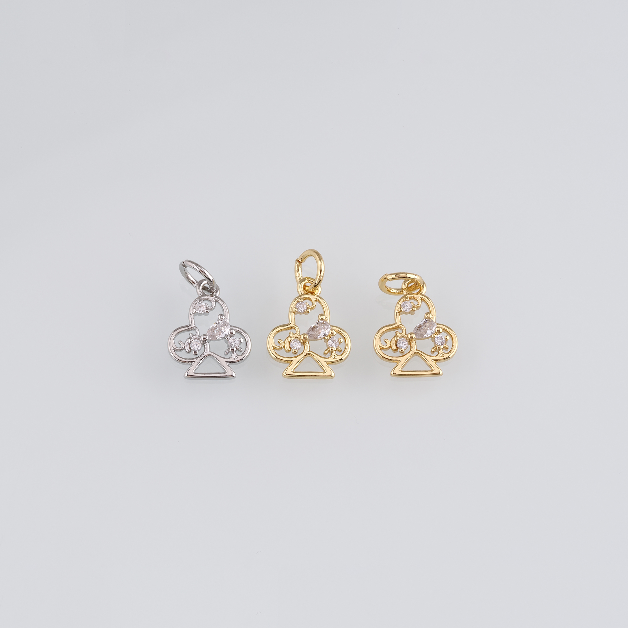 18K Gold Filled Poker Pendant,CZ Micro Pave Clubs Charm Earrings Necklace for DIY Jewelry Making Supply